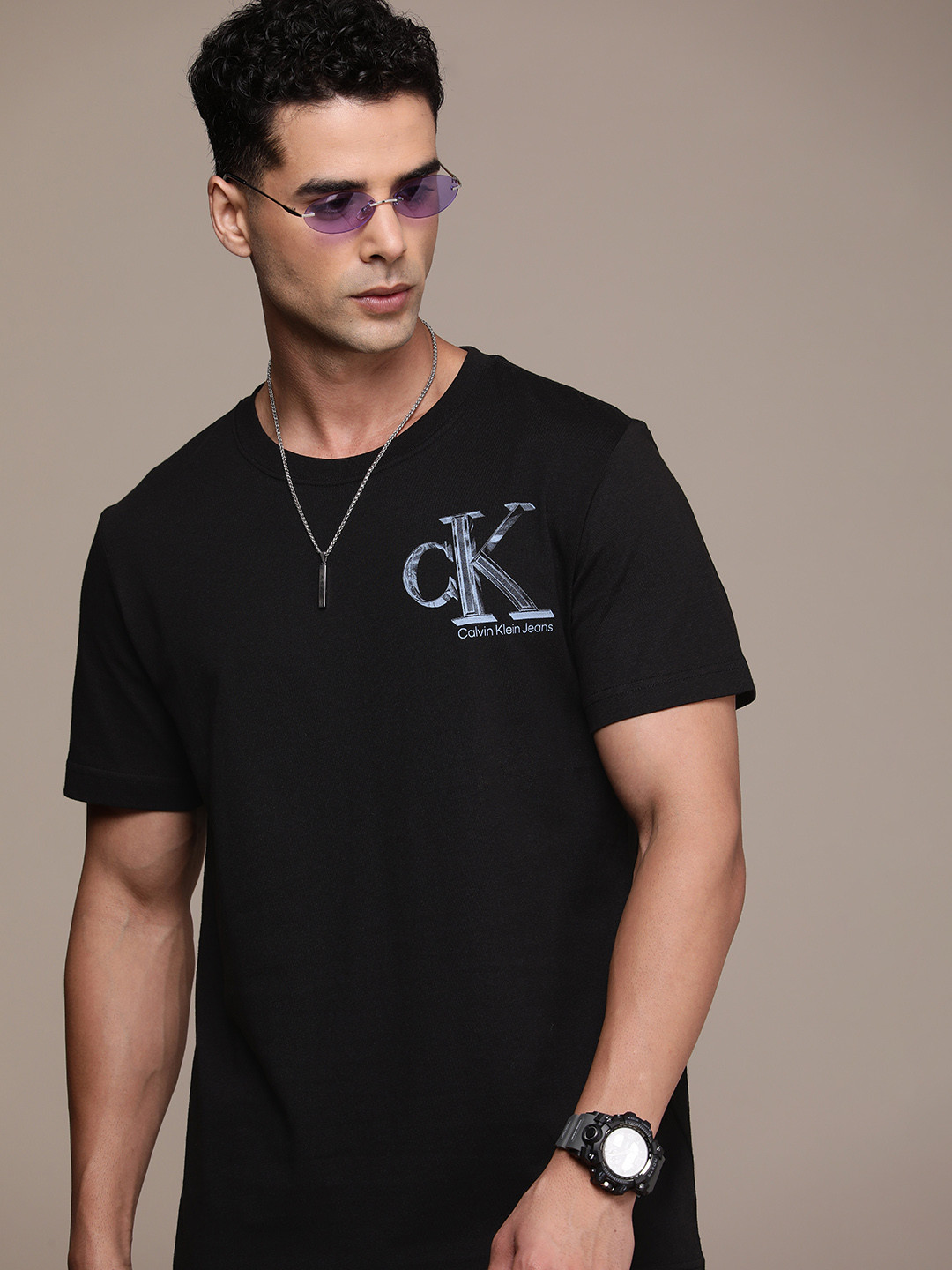 

Calvin Klein Jeans Brand Logo Printed Pure Cotton T-shirt, Black