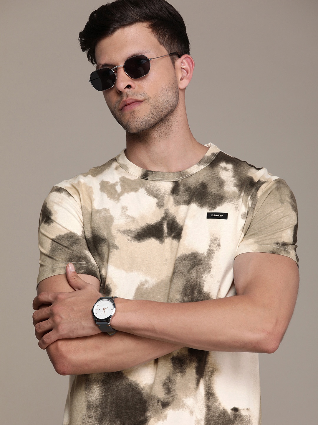 

Calvin Klein Jeans Camouflage Printed Pure Cotton T-shirt, Beige