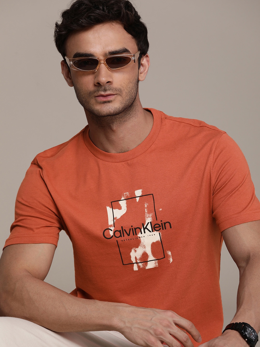 

Calvin Klein Jeans Brand Logo Printed Pure Cotton T-shirt, Rust