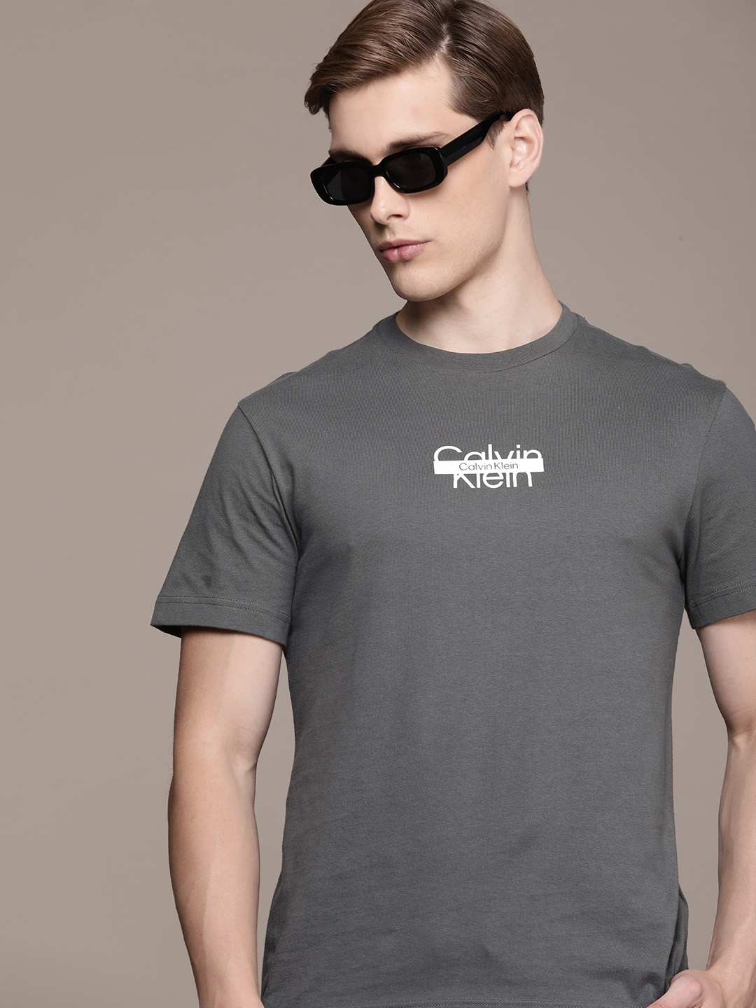 

Calvin Klein Jeans Brand Logo Printed Pure Cotton T-shirt, Grey