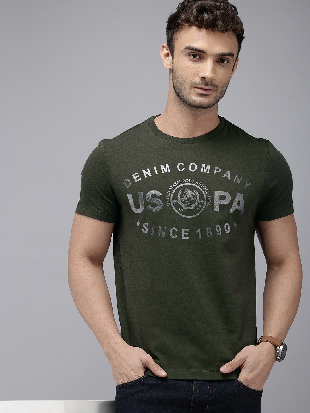 

U.S. Polo Assn. Denim Co. Brand Logo Printed Pure Cotton T-shirt, Olive