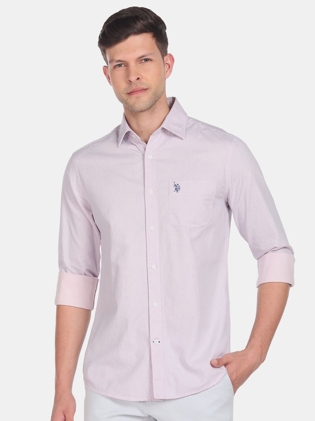 

U.S. Polo Assn. Men Printed Casual Cotton Shirt, Pink