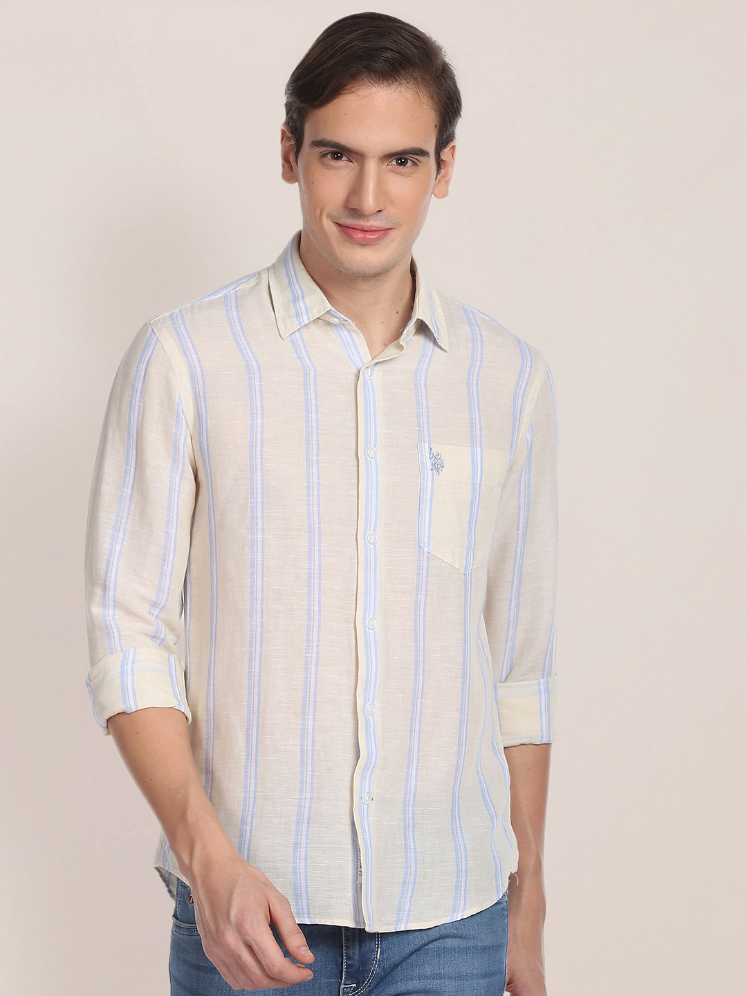 

U.S. Polo Assn. Men Cotton Striped Casual Shirt, Cream