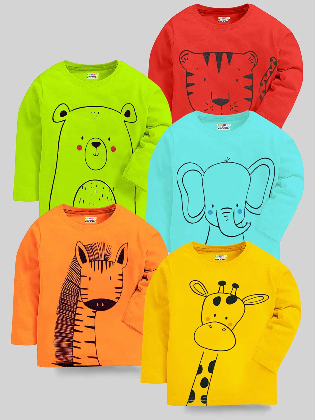 

KUCHIPOO Kids Pack Of 5 Graphic Printed T-shirt, Orange