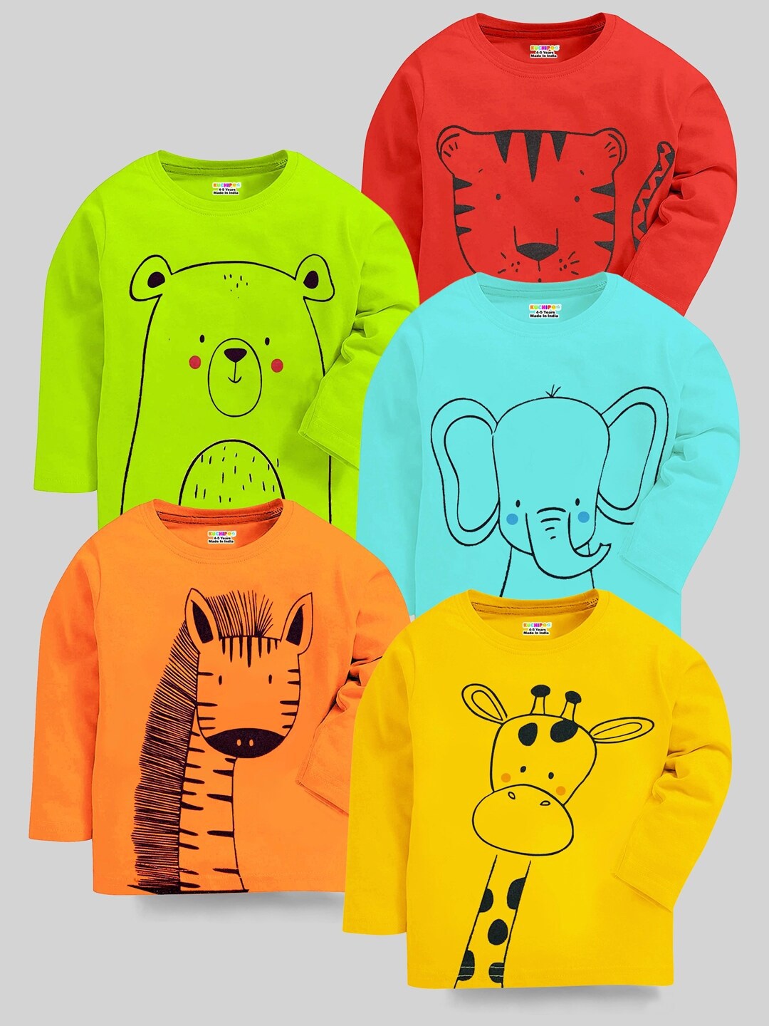 

KUCHIPOO Kids Pack Of 5 Graphic Printed T-shirt, Orange