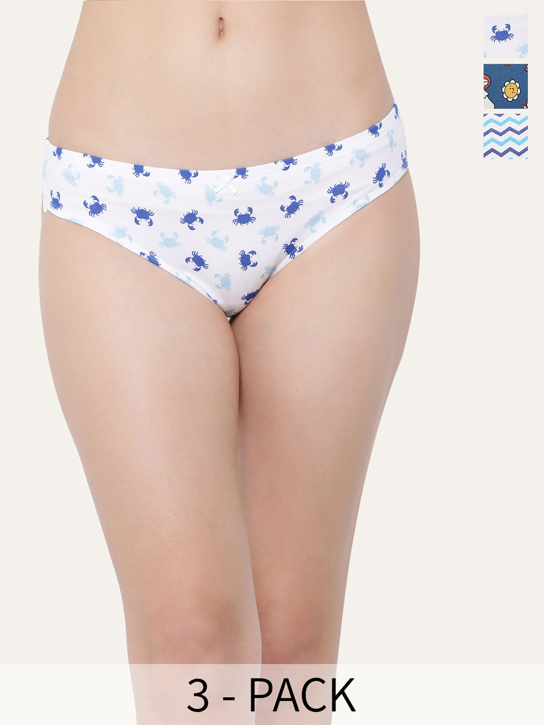 

Clovia Blue Pack Of 3 Conversational Printed Anti Microbial Basic Briefs