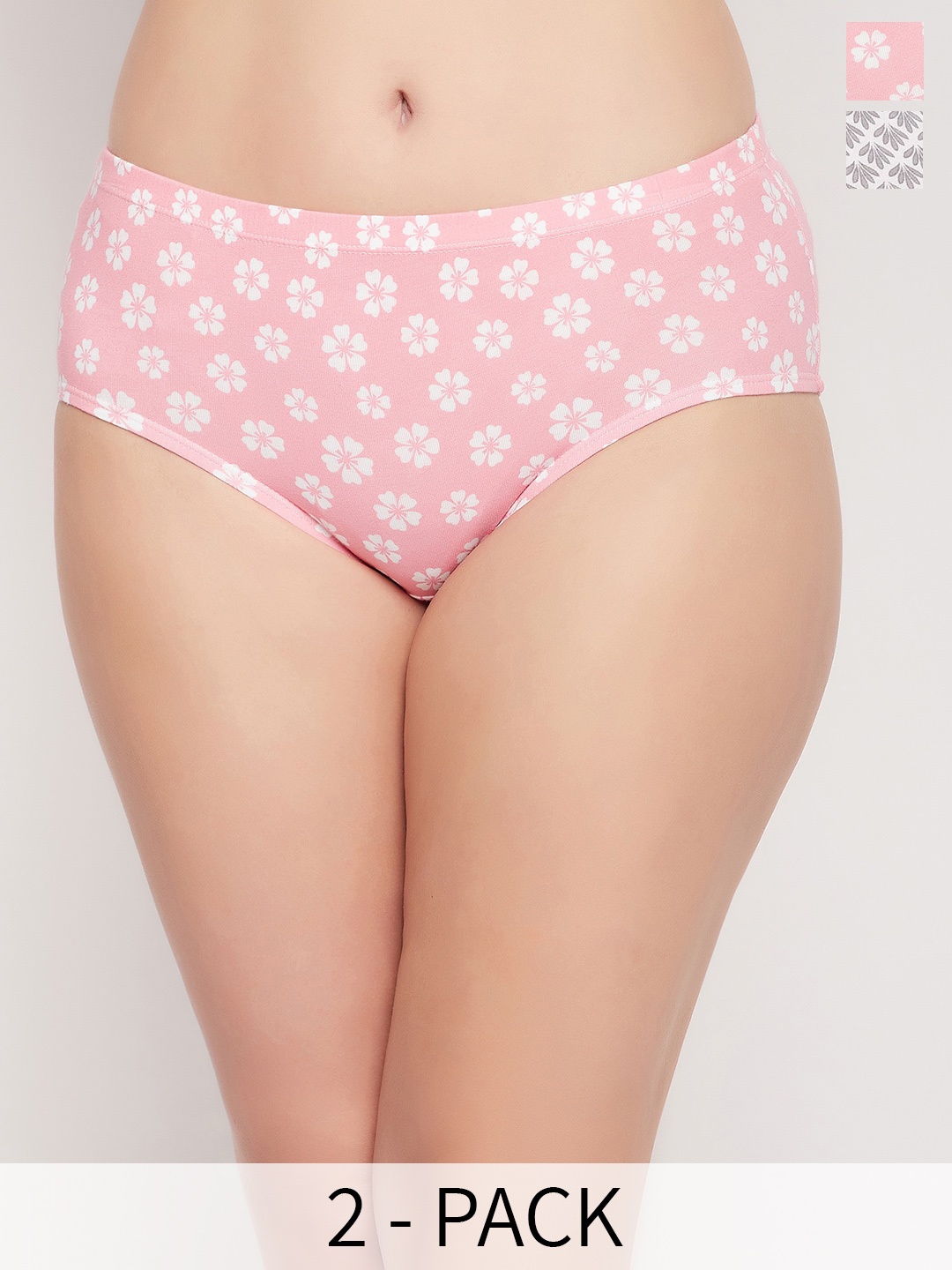 

Clovia Pink Pack Of 2 Floral Printed Anti Microbial Hipster Briefs, White