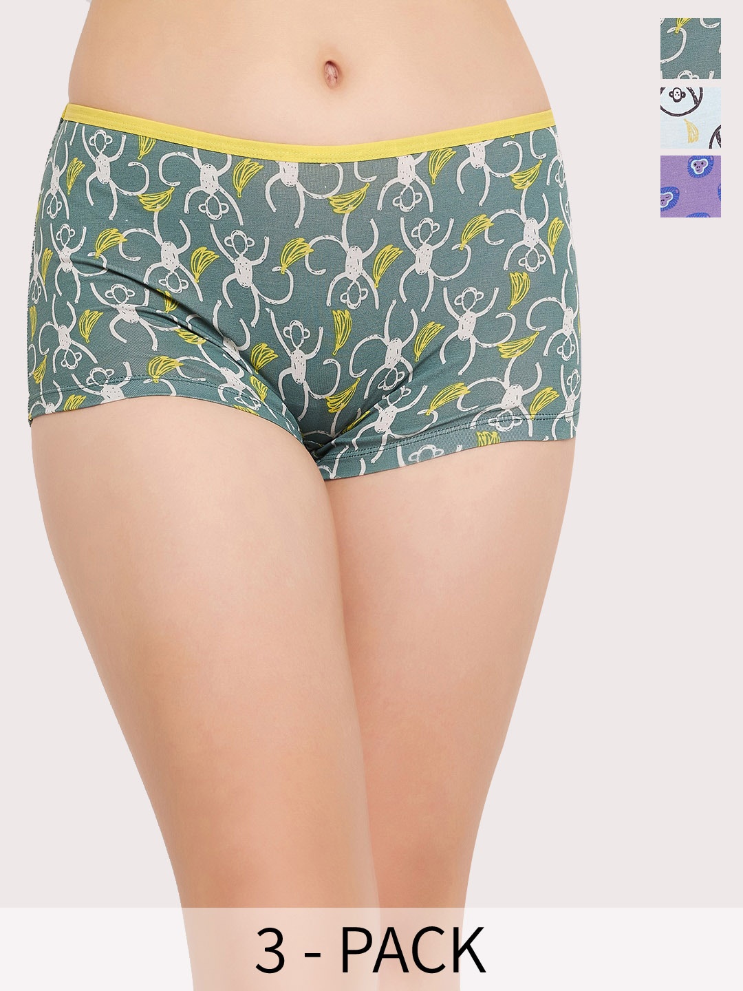 

Clovia Purple Pack Of 3 Abstract Printed Anti Microbial Mid-Rise Boy Shorts