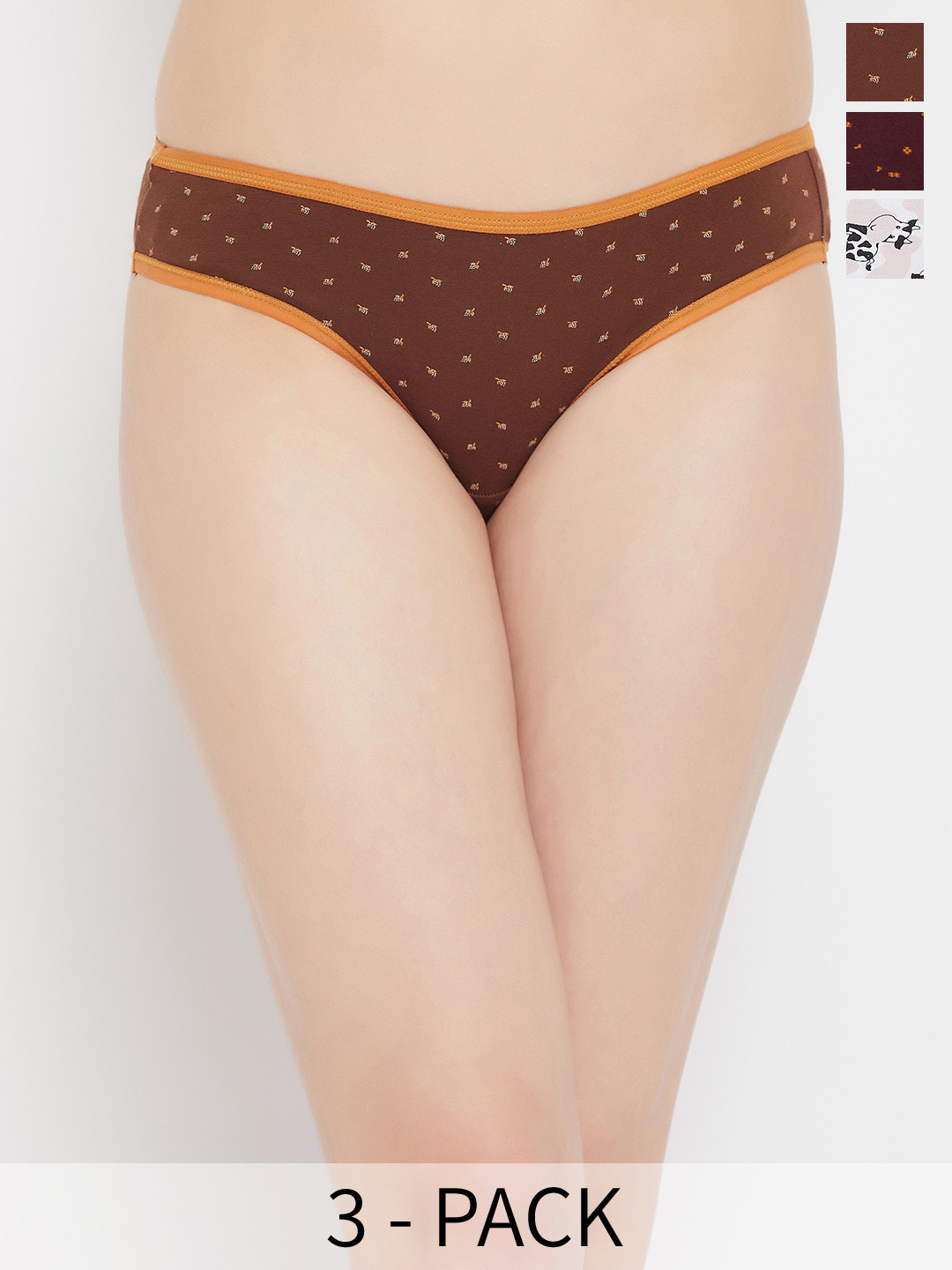 

Clovia Brown,Maroon & White Pack Of 3 Geometric Printed Bikini Briefs