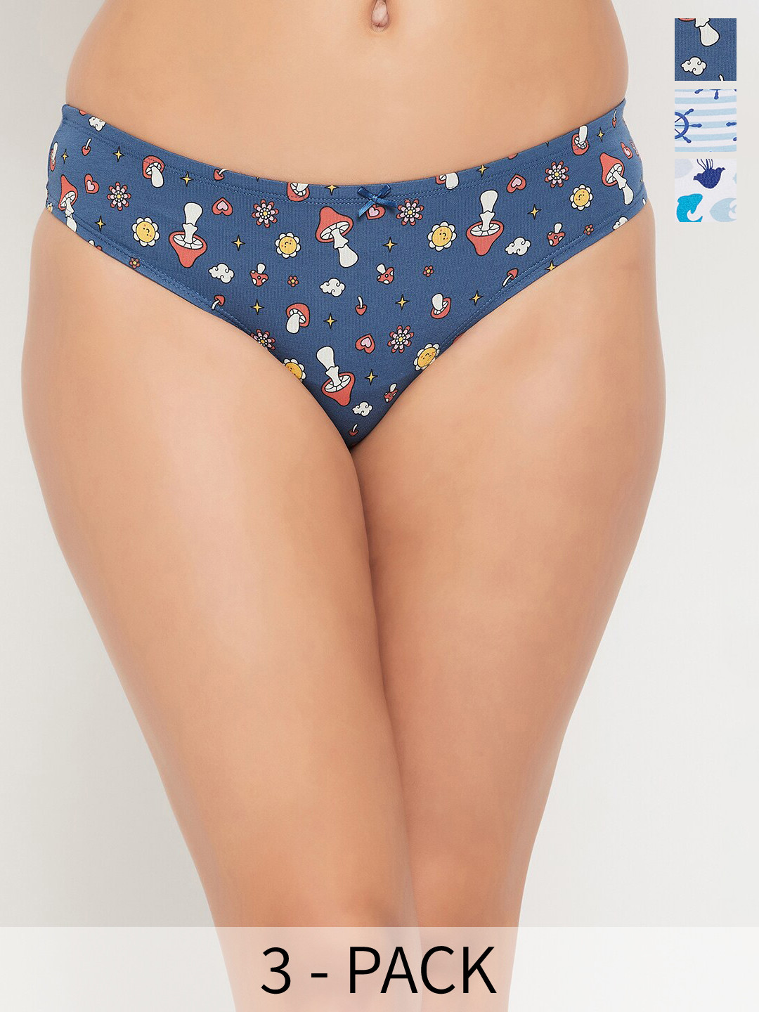 

Clovia Blue Pack Of 3 Conversational Printed Anti Microbial Thongs Briefs, White