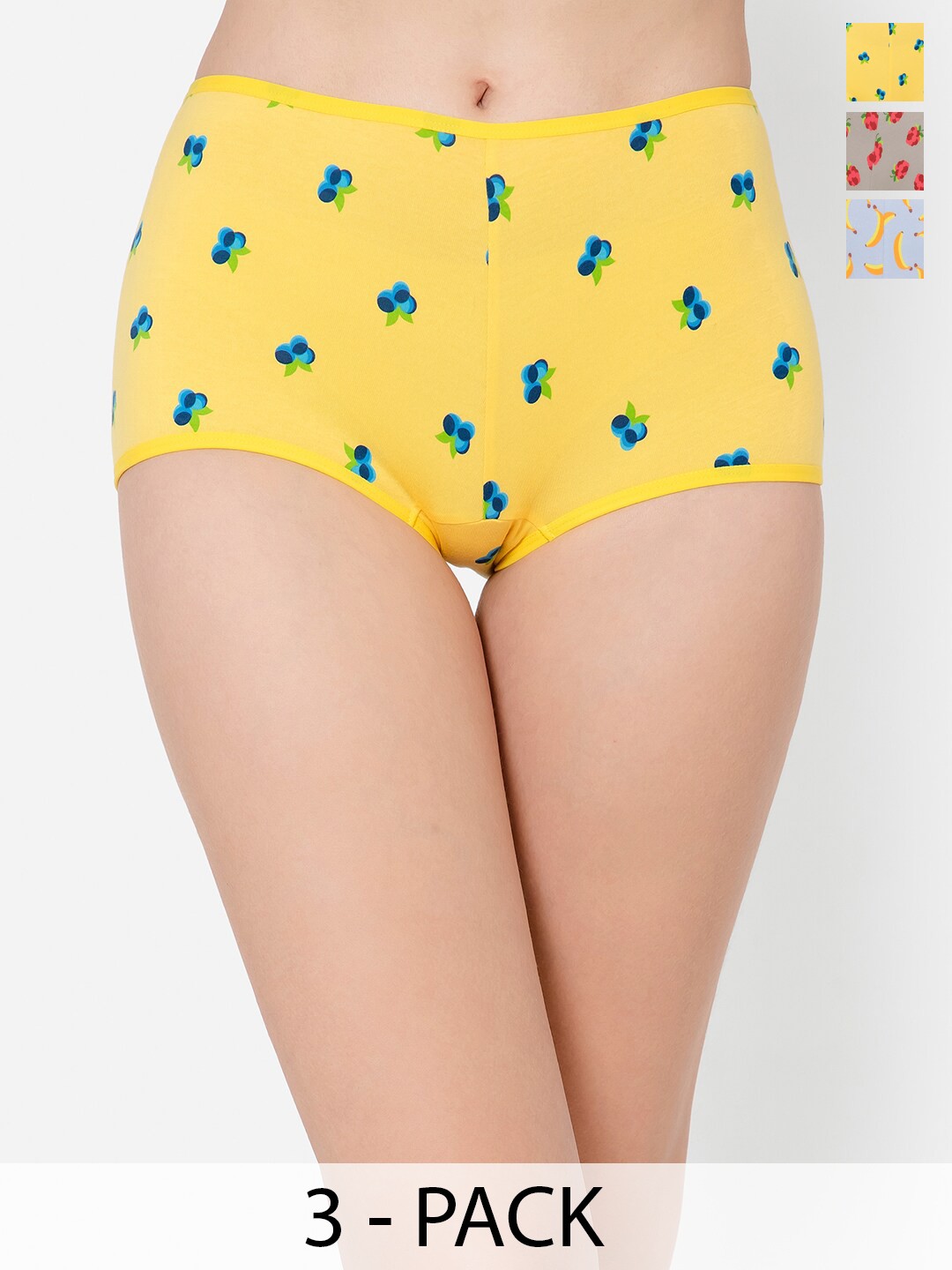 

Clovia Blue Pack Of 3 Mid-Rise Printed Anti Microbial Boyshorts Briefs