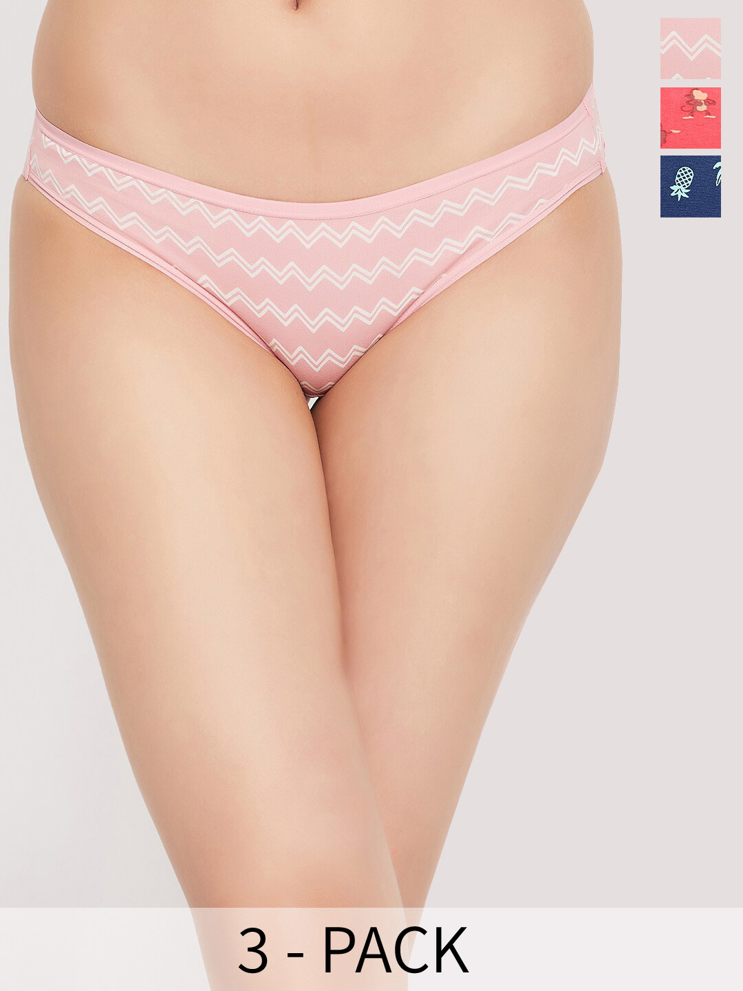 

Clovia Pack Of 3 Red Pink & Blue Printed Anti Microbial Bikini Briefs
