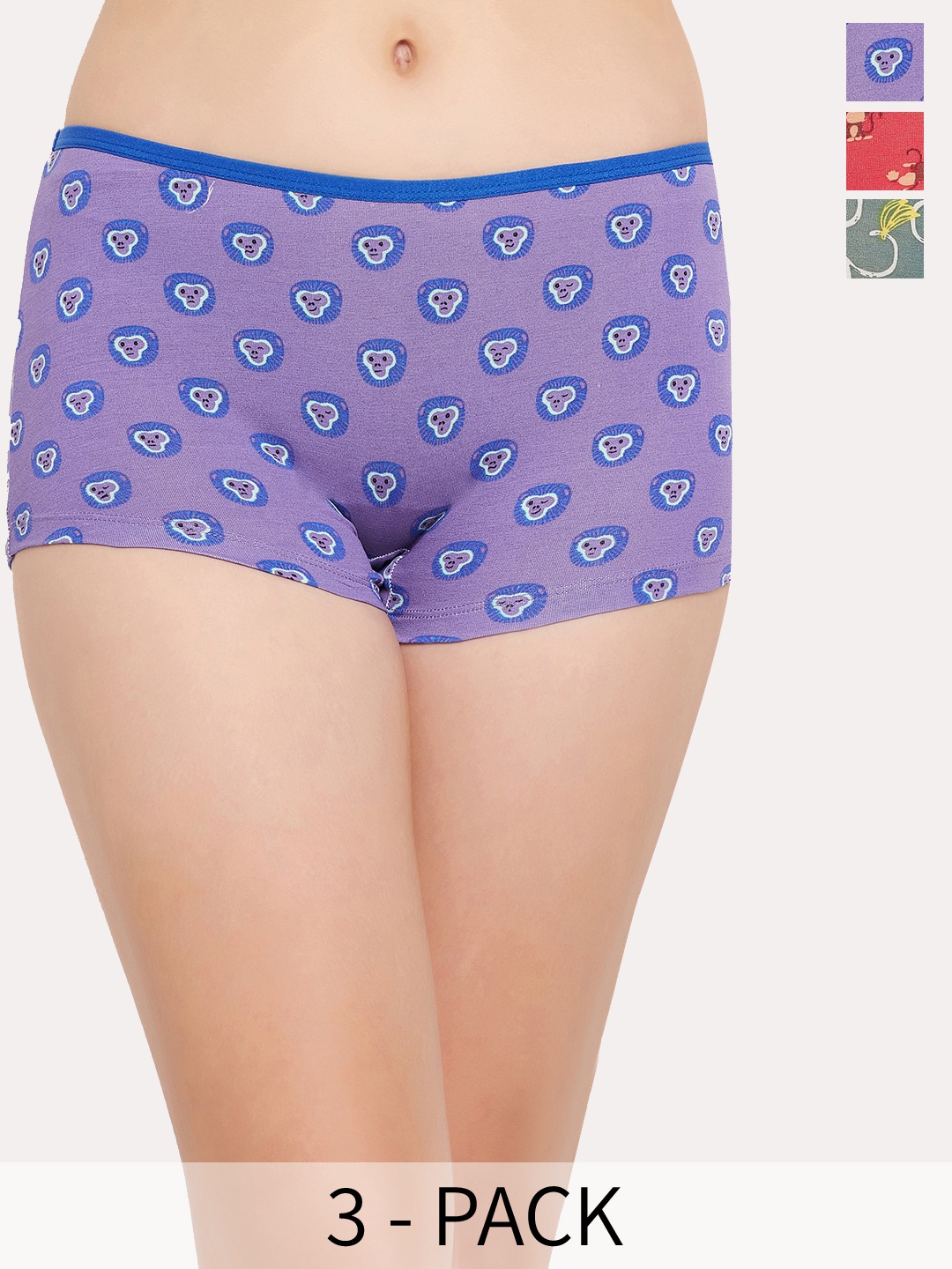 

Clovia Pack Of 3 Red Printed Anti Microbial Boy Shorts Briefs