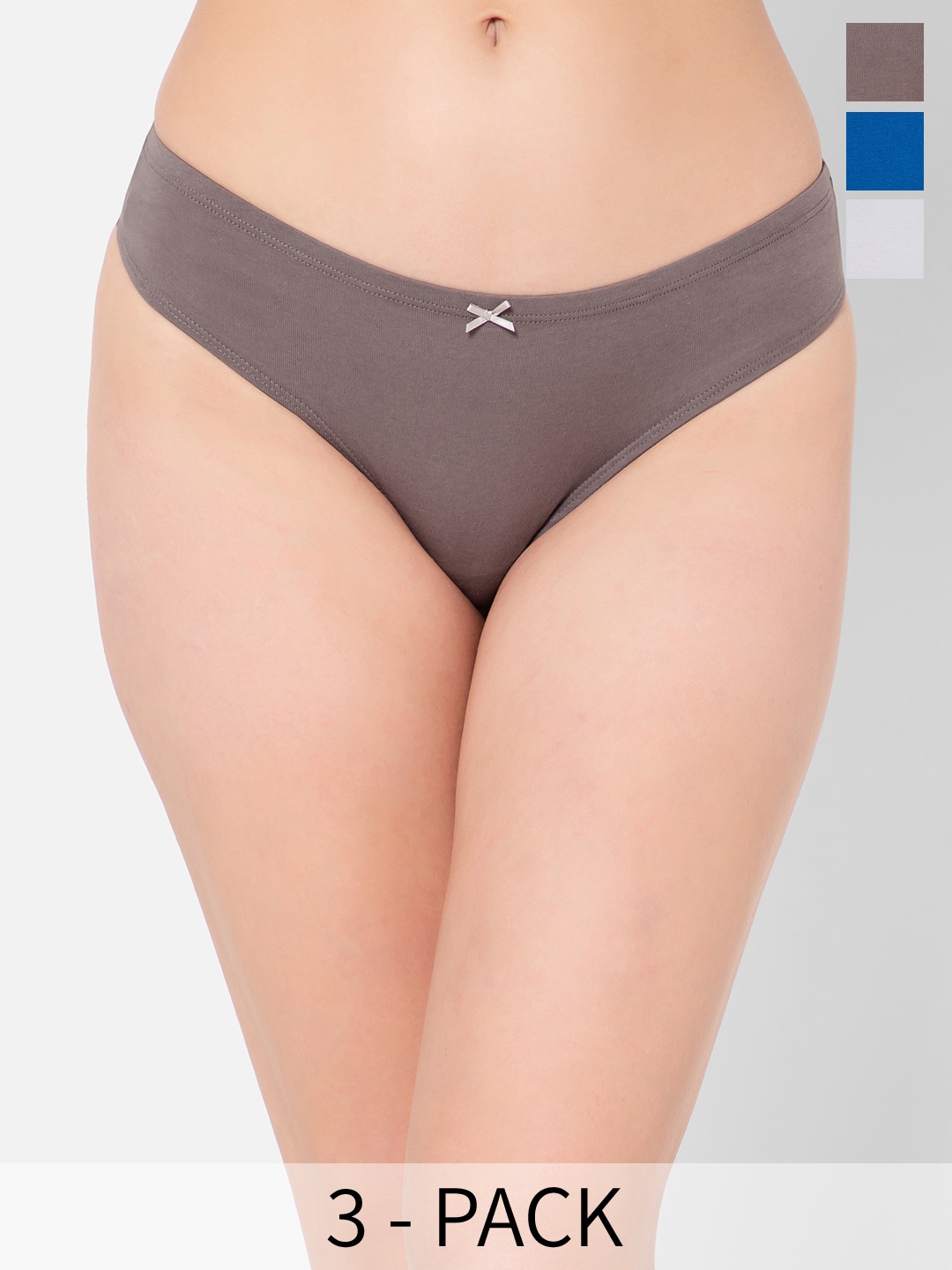

Clovia Pack Of 3 Blue Brown & Grey Low-Rise Anti Microbial Thongs