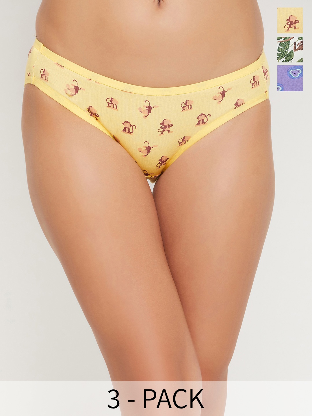 

Clovia Pack Of 3 Printed Bikini Briefs, Yellow