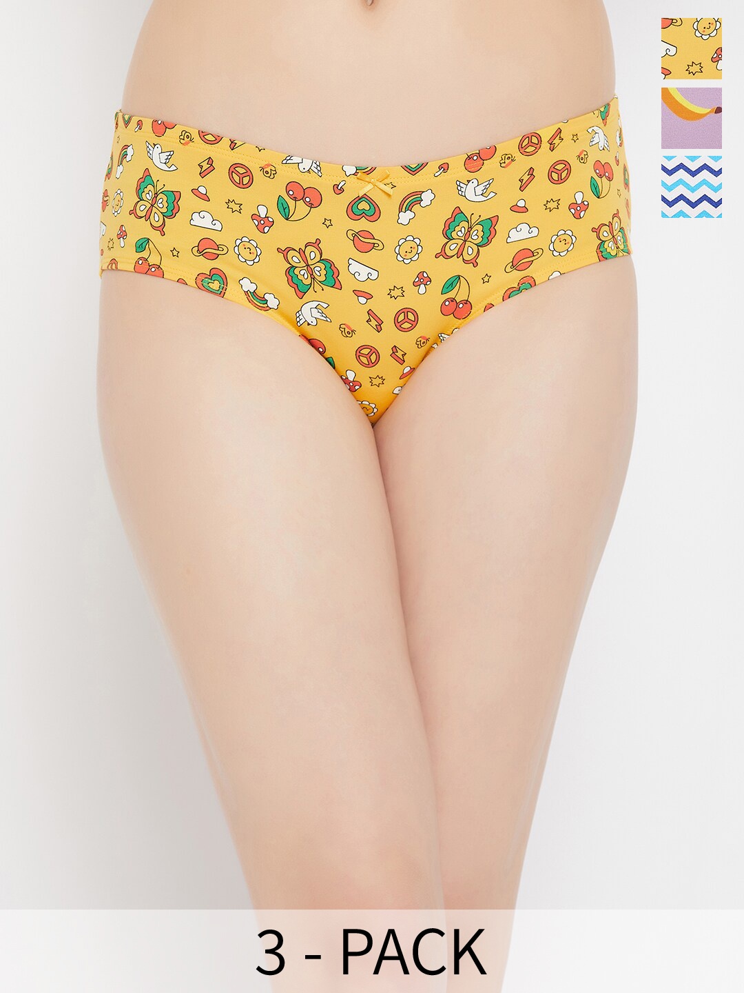 

Clovia Pack Of 3 Printed Hipster Briefs, Blue