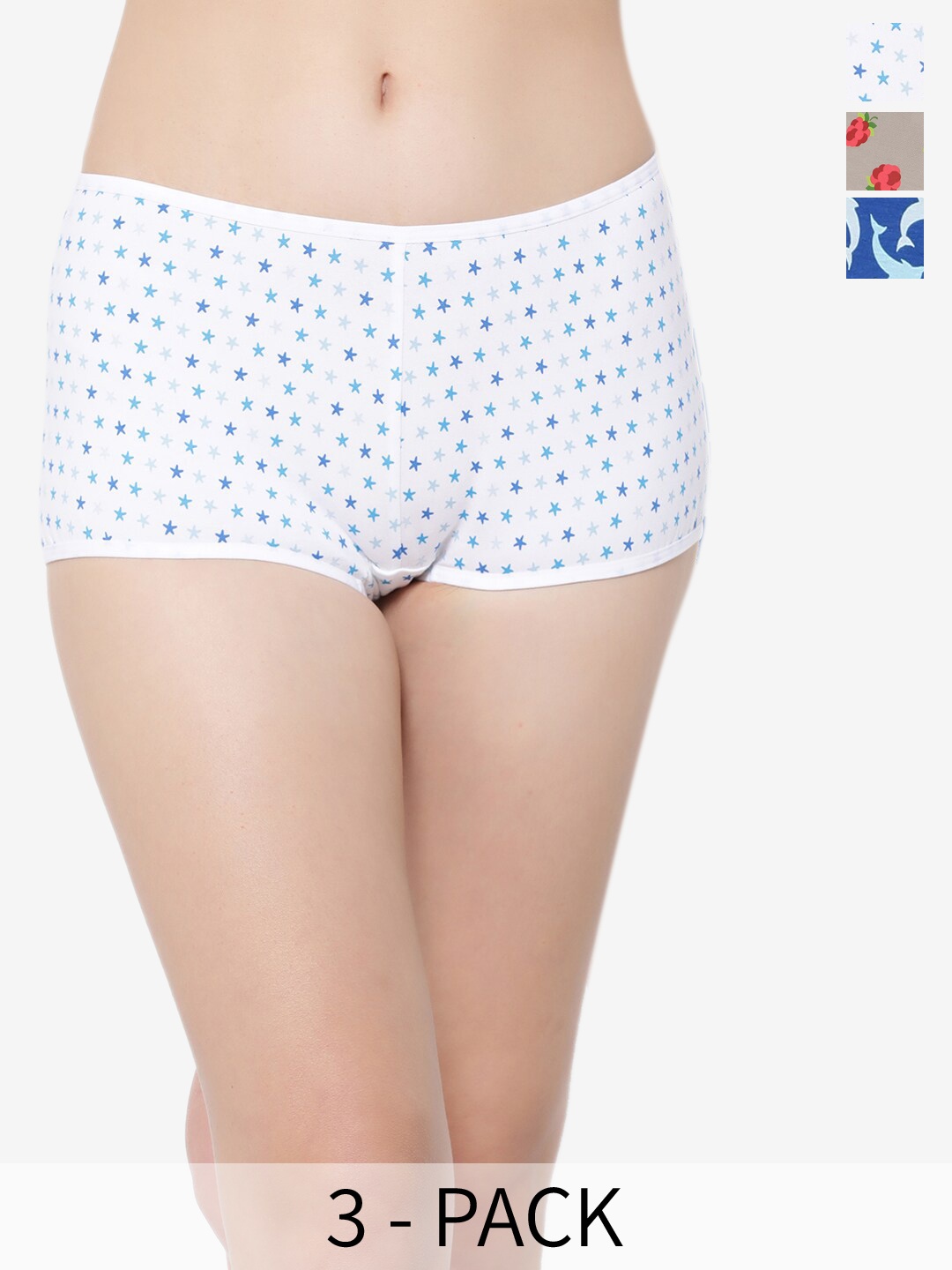 

Clovia Pack Of 3 White Printed Anti Microbial Boy Shorts Briefs, Blue