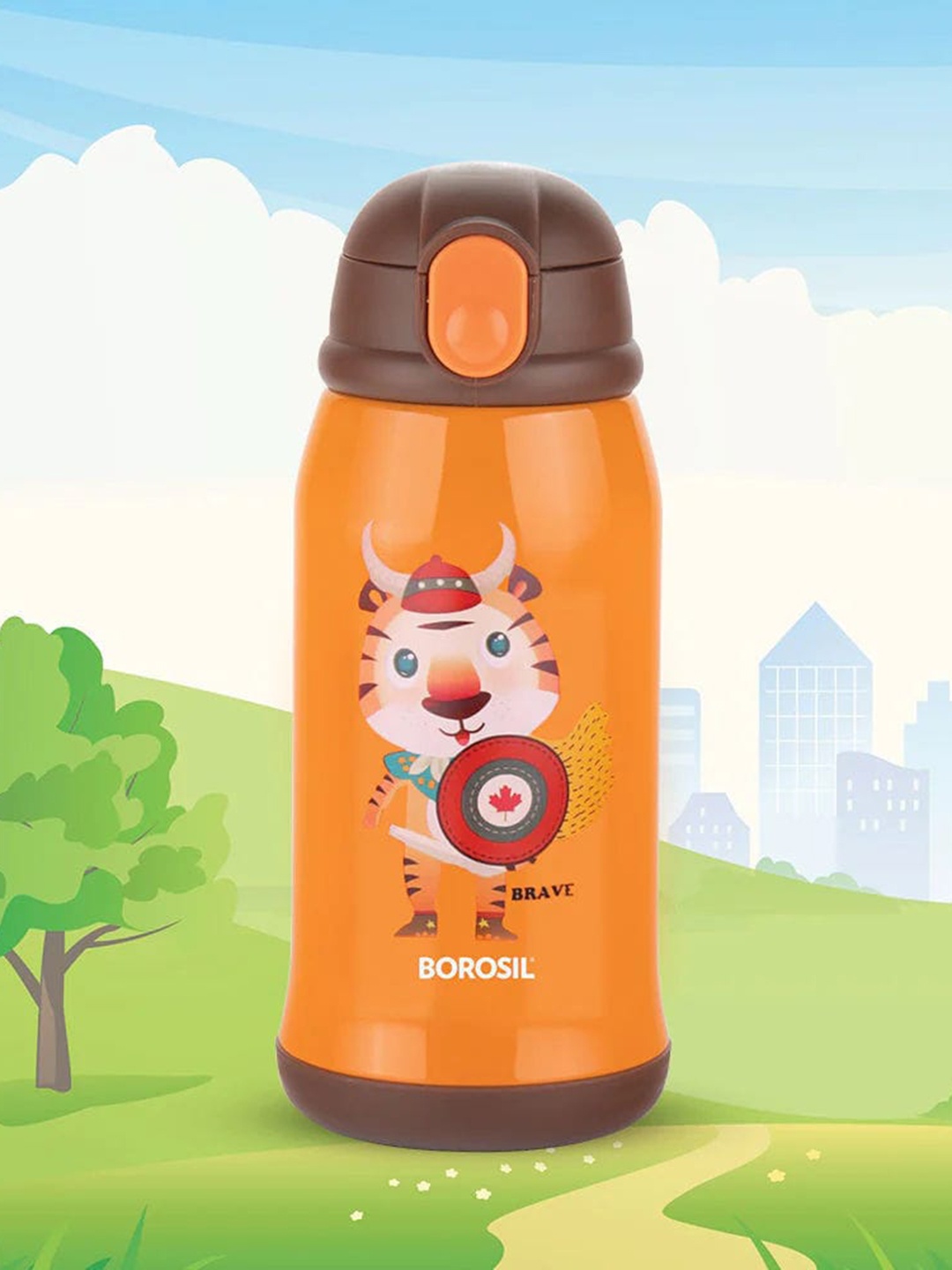 

BOROSIL Orange Cartoon Characters Printed Stainless Steel Kids Water Bottle 500 ml