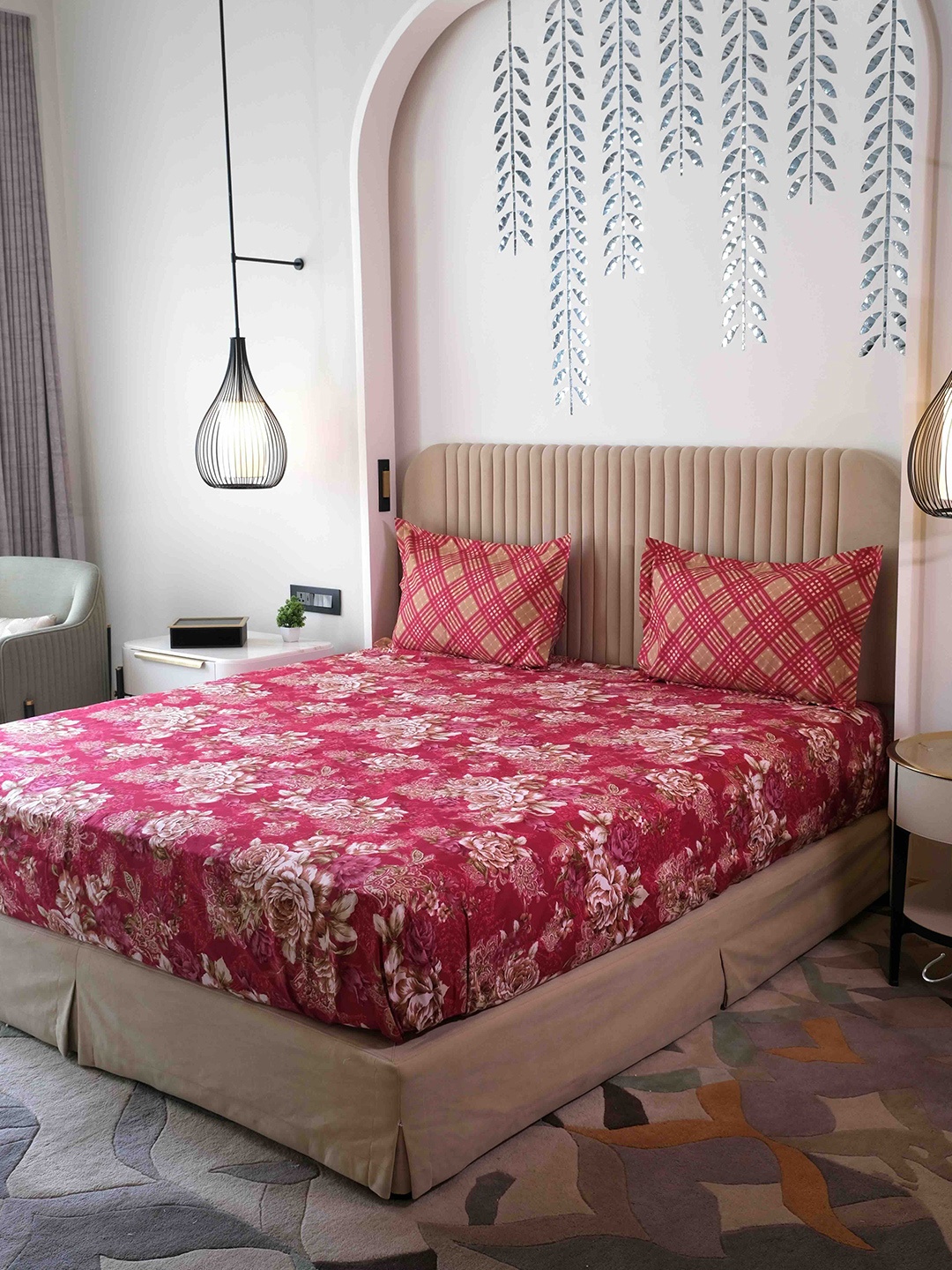 Pure Decor King Size Double Bed Bedsheet With 2 Pillow Covers 108in X 108in,274cm X 274cms, Maroon