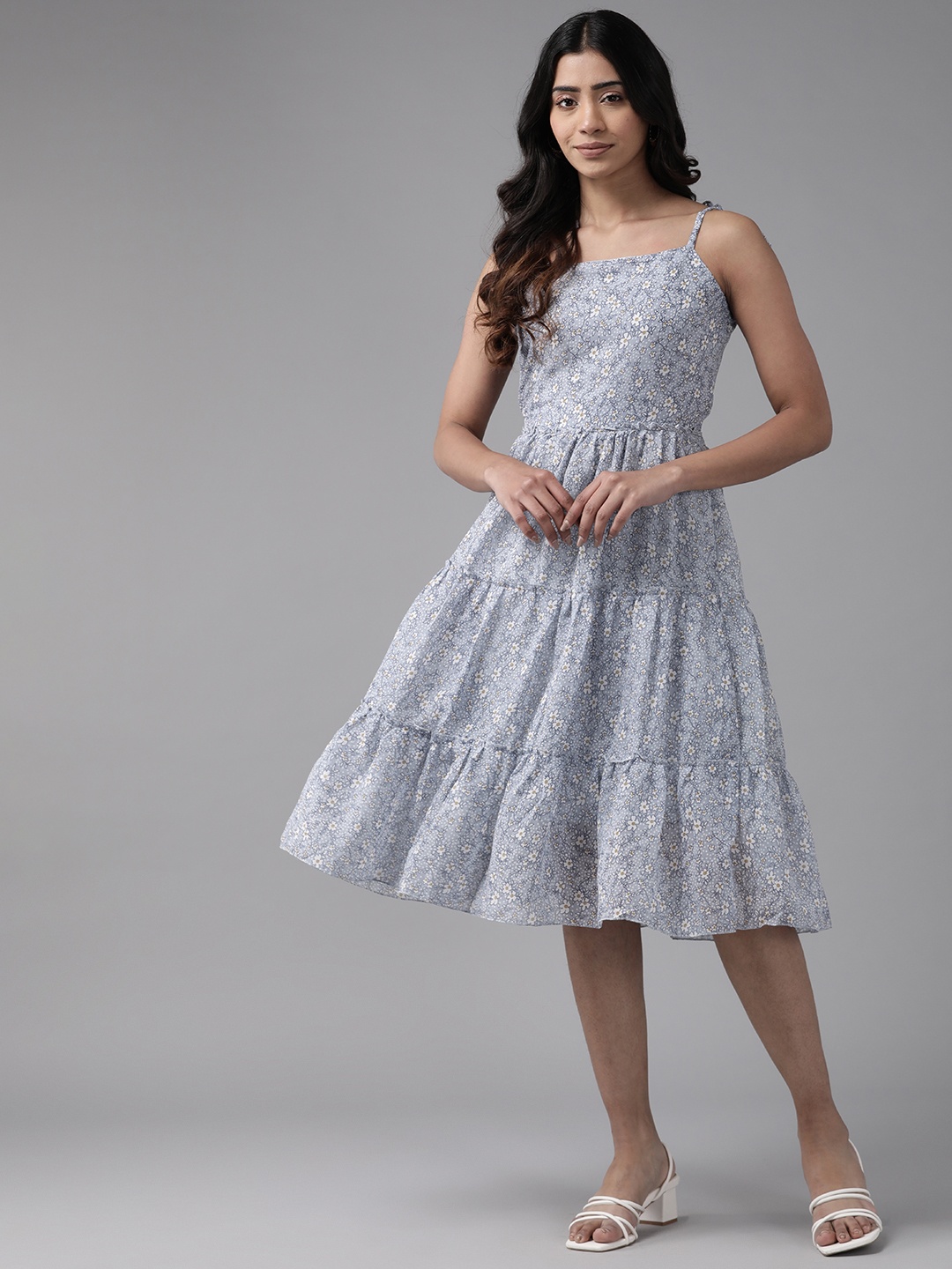 

Aarika Floral Print Georgette A-Line Midi Dress, Blue