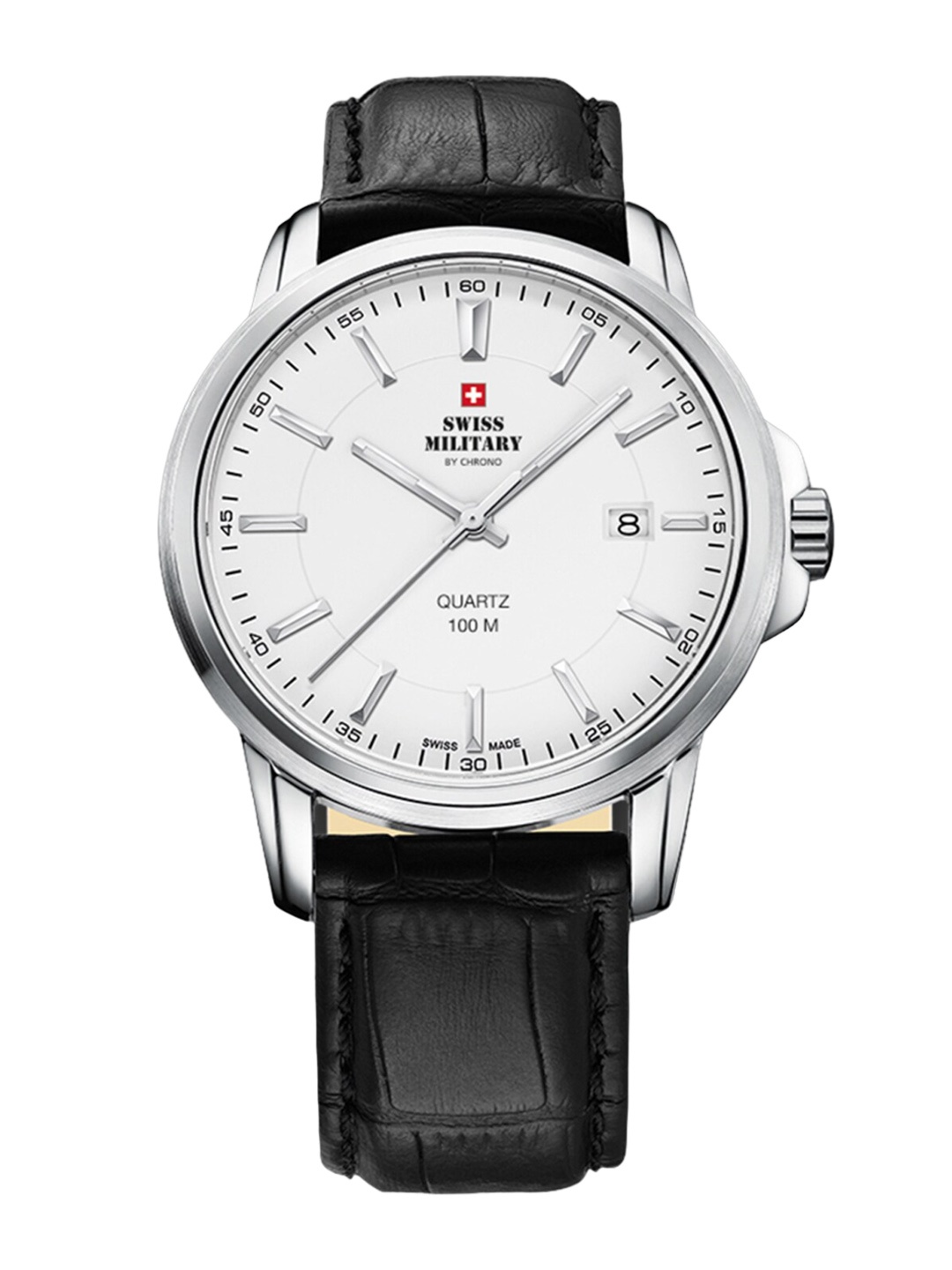 

Swiss Military by Chrono Men Stainless Steel Dial Leather Straps Analogue Watch SM34039.07, White