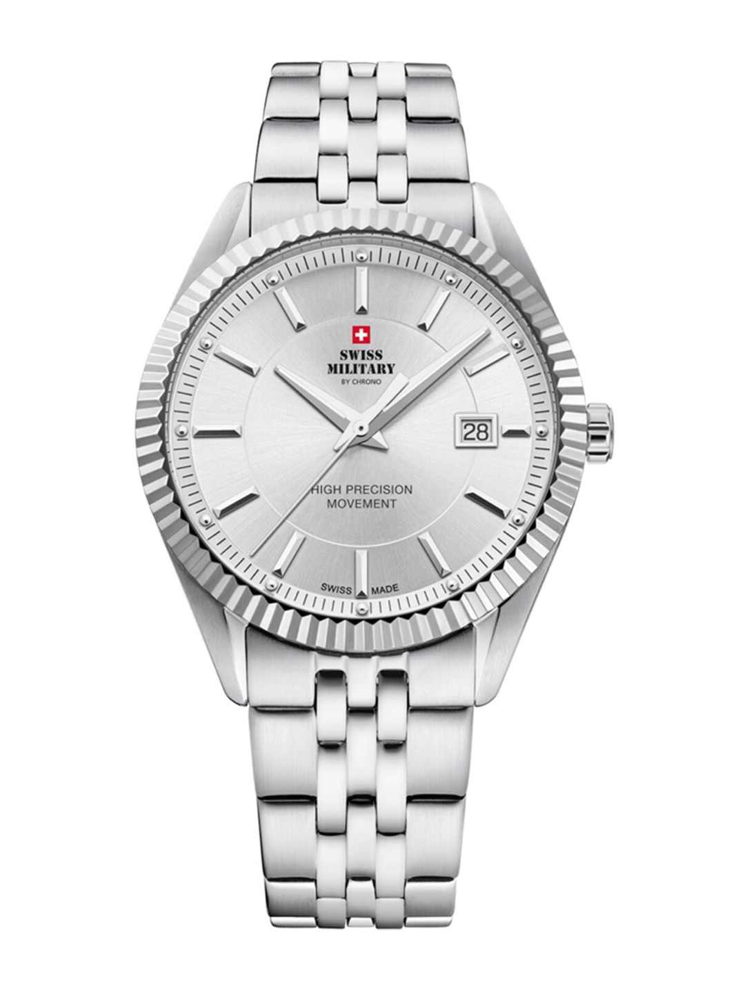 

Swiss Military by Chrono Men Stainless Steel Date Aperture Analogue Watch SM34065.02, Silver