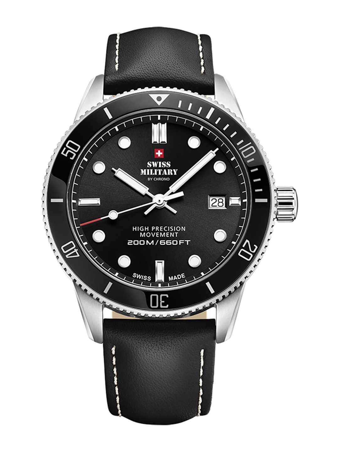 

Swiss Military by Chrono Unisex Black Dial & Black Leather Wrap Around Straps Analogue Date Aperture Watch