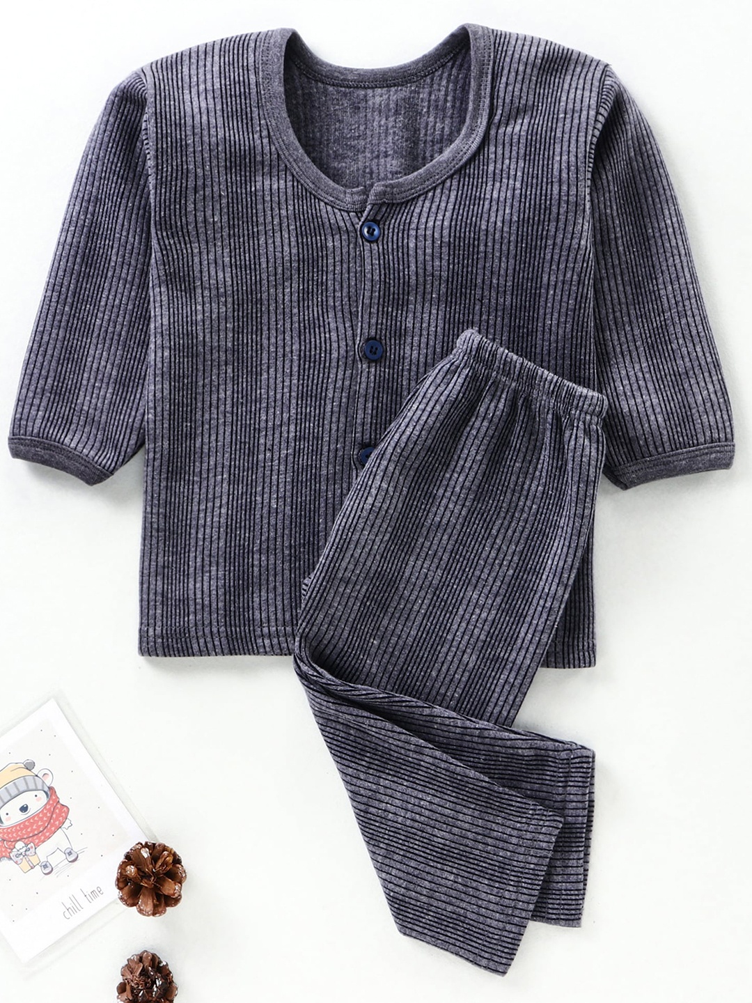 

Tiny Bugs Infants Striped Cotton Thermal Set, Charcoal