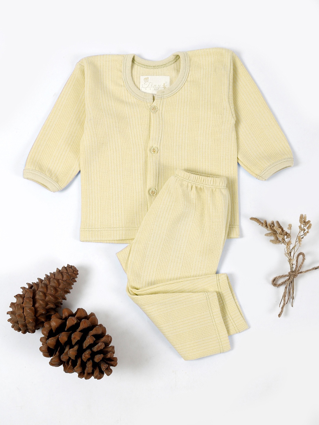 

Tiny Bugs Infants Kids Striped Cotton Thermal Set, Yellow