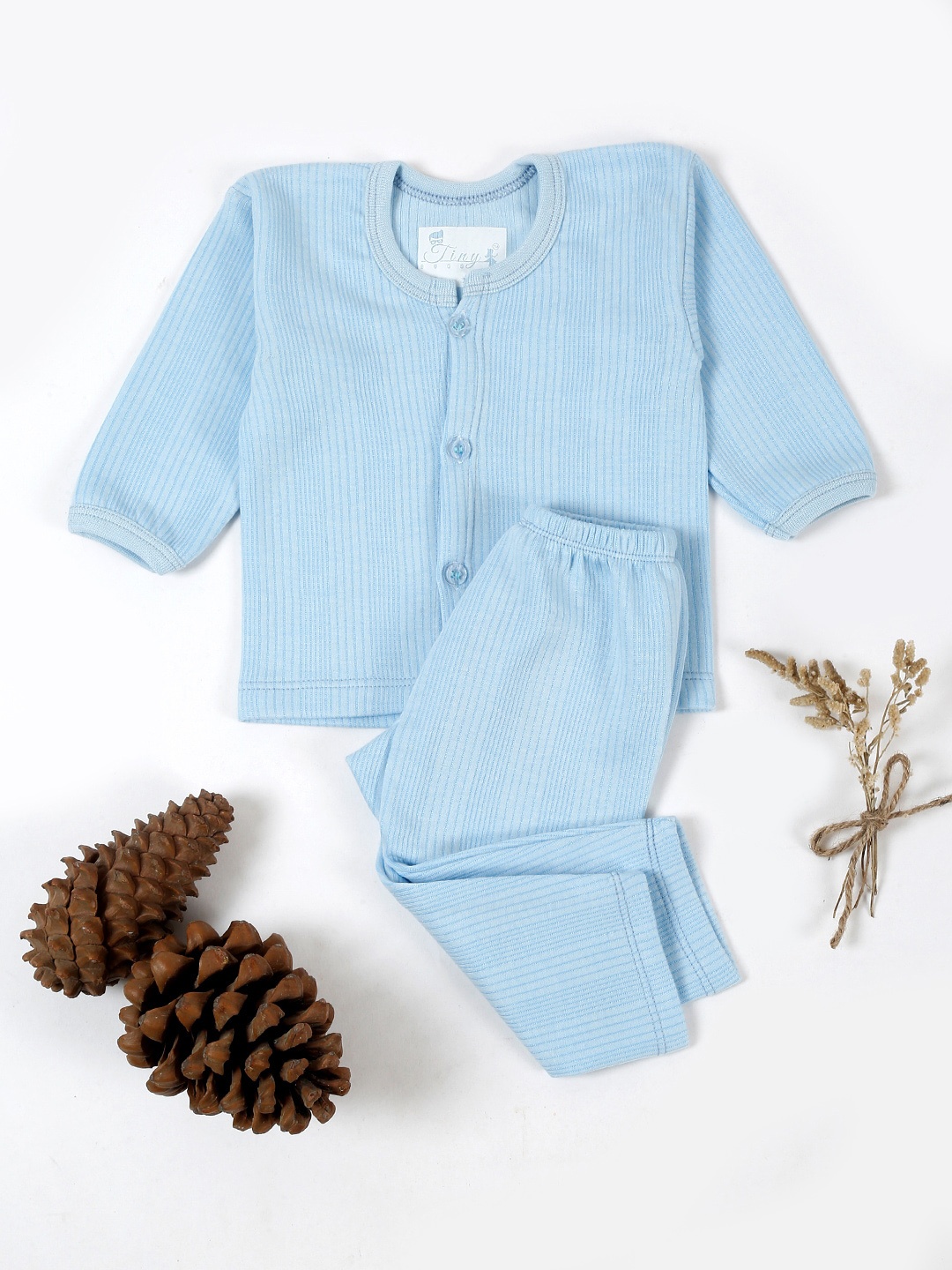 

Tiny Bugs Infants Striped Cotton Thermal Set, Blue