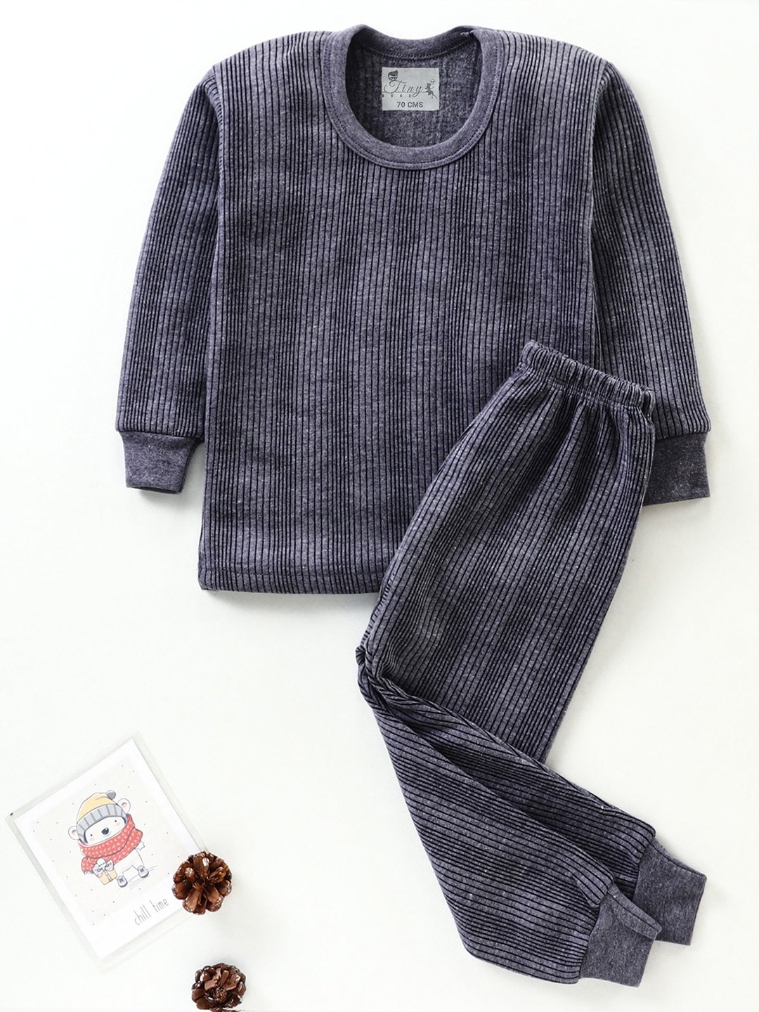 

Tiny Bugs Infants Striped Cotton Thermal Set, Grey