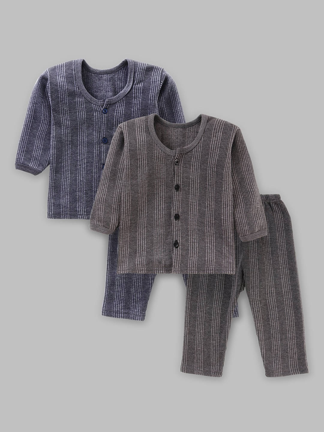 

Tiny Bugs Infants Pack Of 2 Striped Cotton Thermal Set, Grey