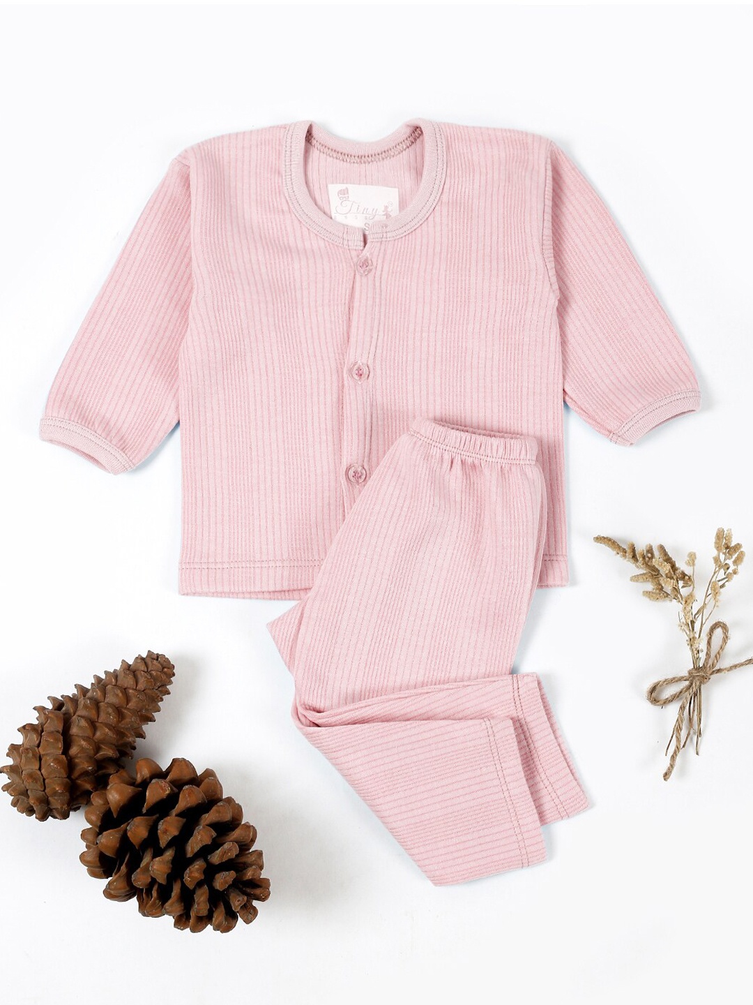 

Tiny Bugs Infant Girls Striped Cotton Thermal Set, Pink