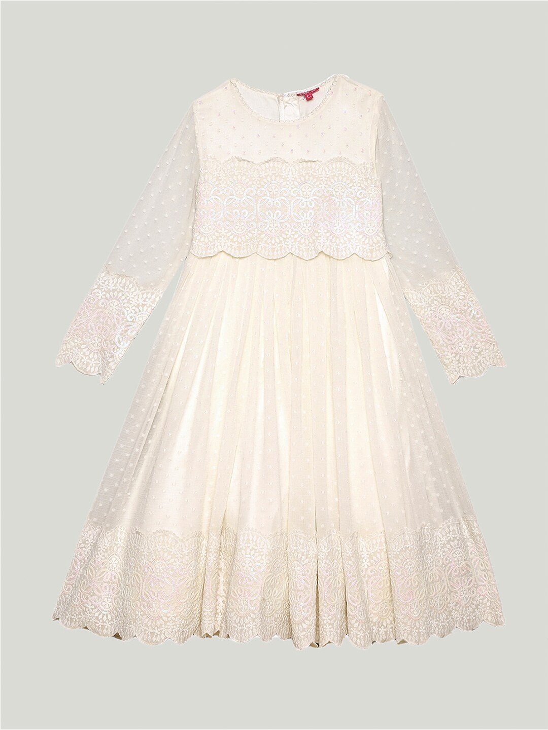 

Biba Girls Floral Embroidered Sequined Maxi Ethnic Dress, Off white