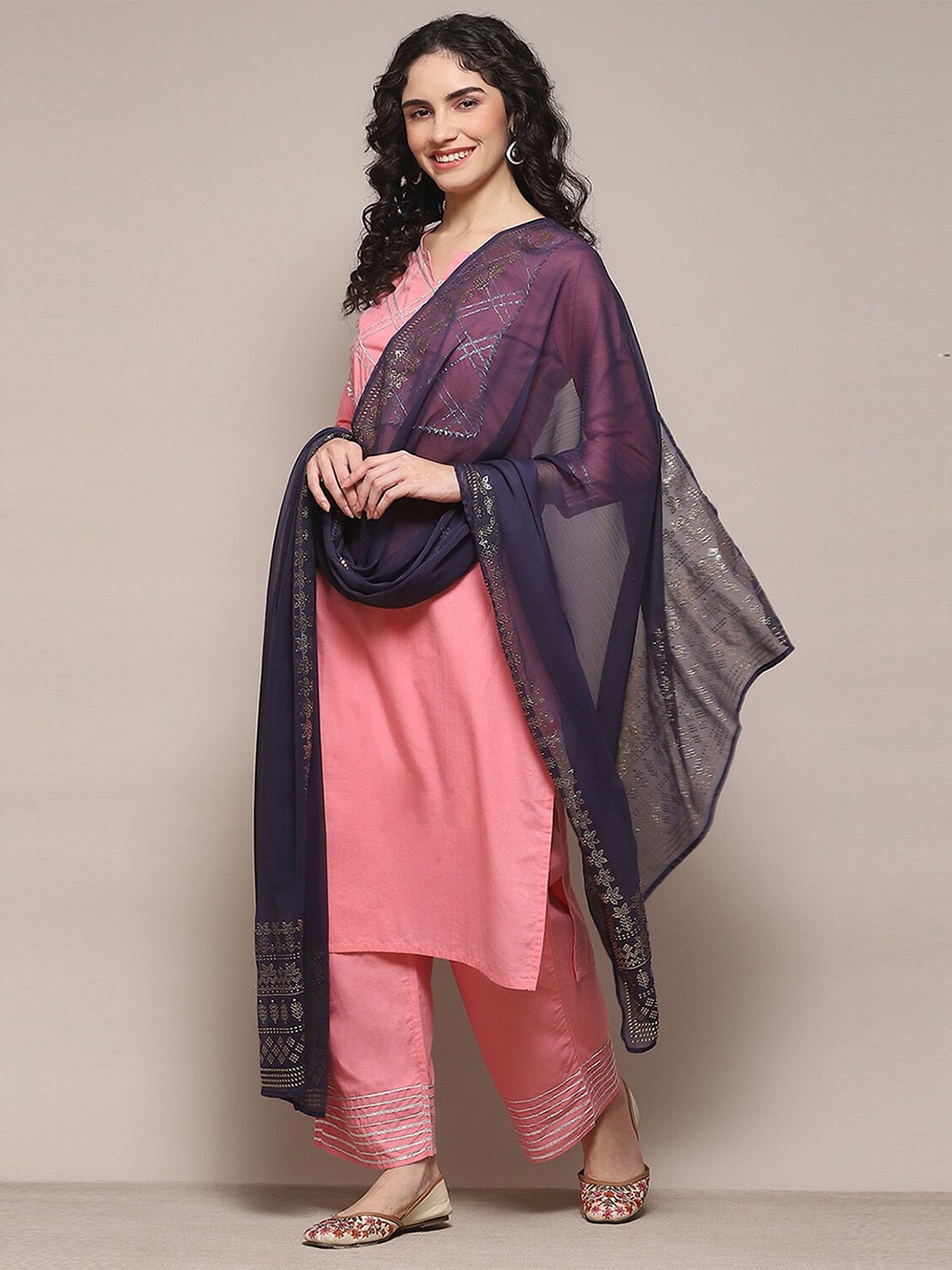 

Biba Beads & Stones Cotton Dupatta, Navy blue