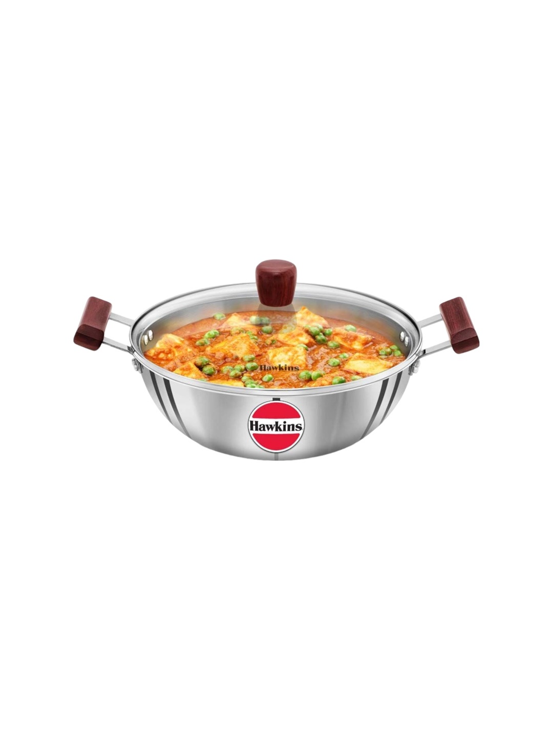 

Hawkins Brown & Silver Toned Stainless Steel Kadhai with Glass Lid 4 Ltr