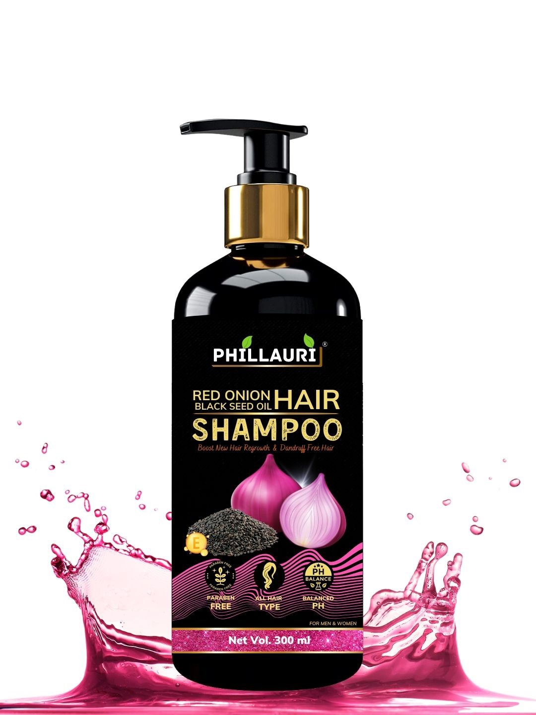 

Phillauri Red Onion Black Seed Oil Shampoo - 300ml, Pink