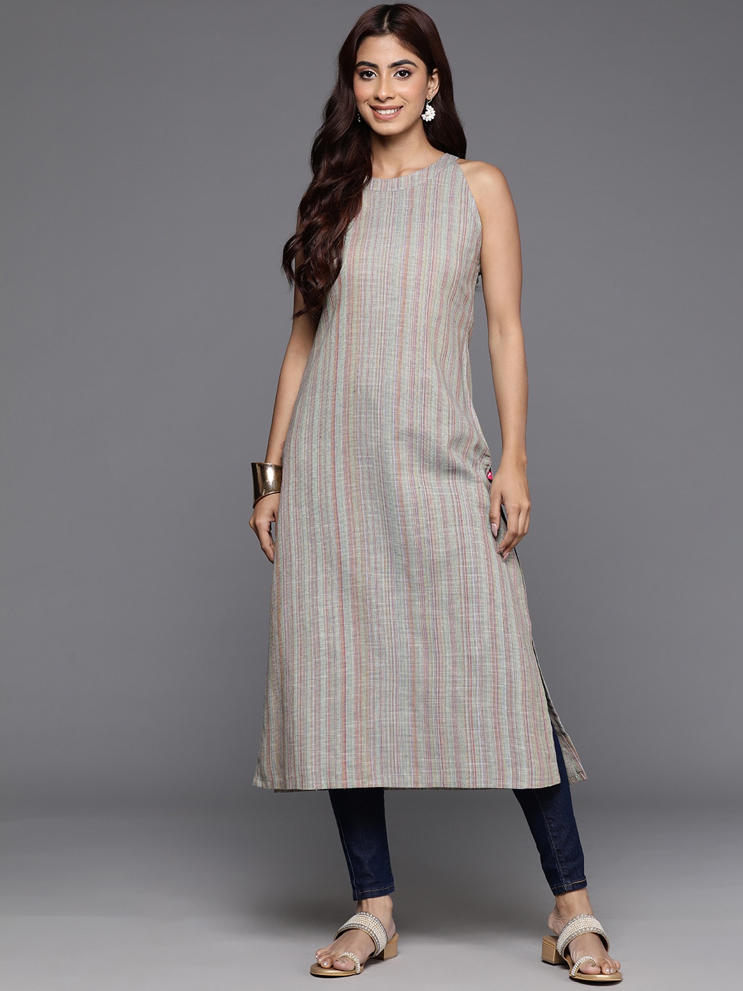 

Varanga Women Striped Halter Neck Kurta, Multi