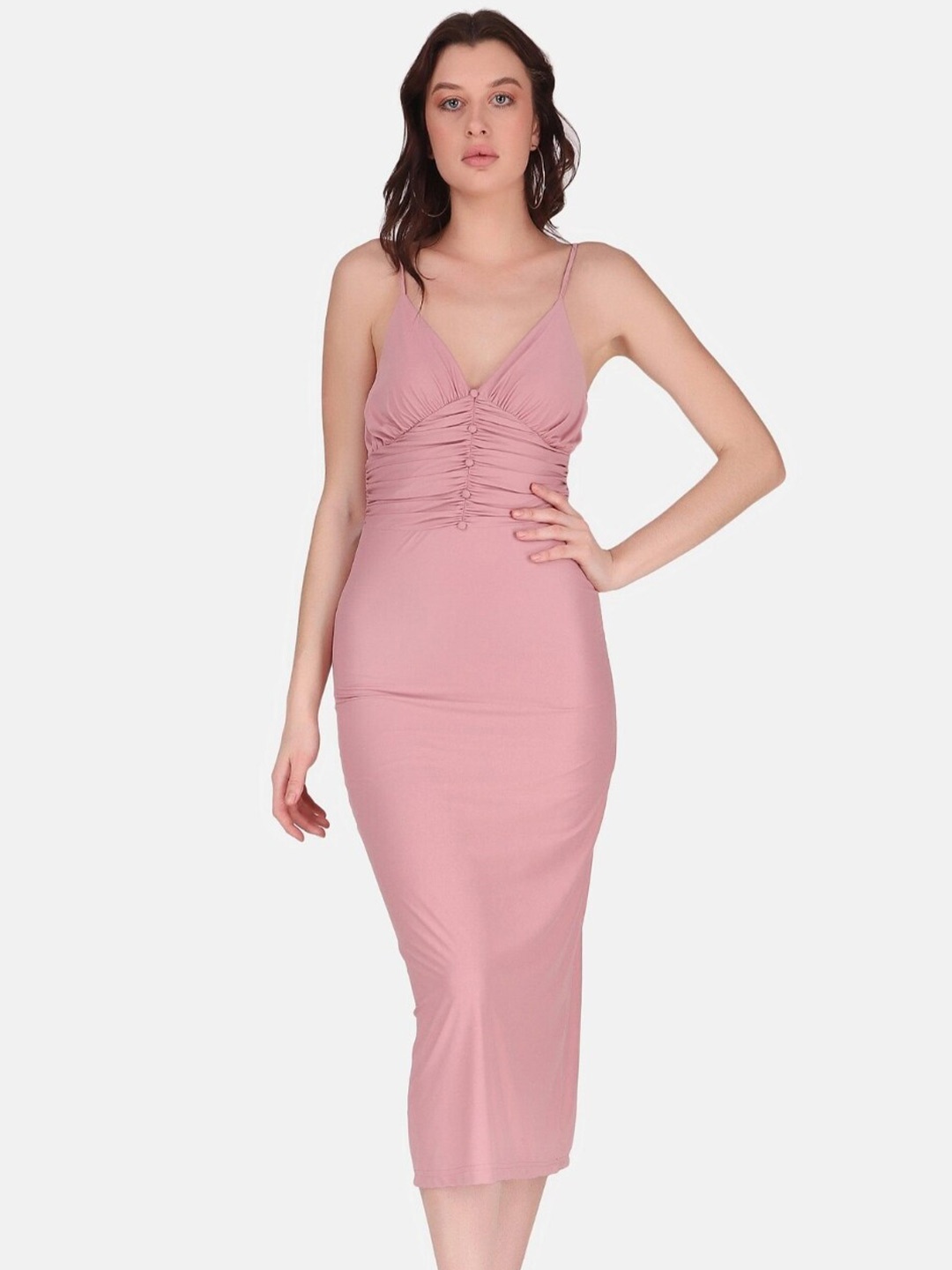 

STARIN Shoulder Strap Sheath Midi Dress, Pink