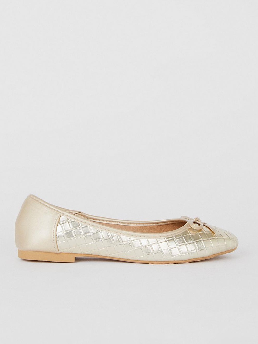 

DOROTHY PERKINS Women Textured Ballerinas With Bow Detail, Gold