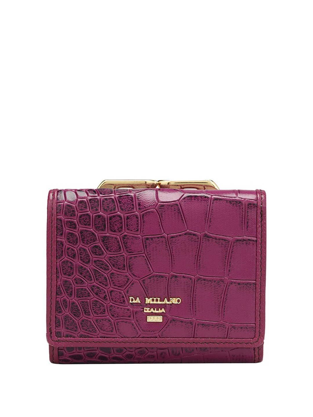 

Da Milano Women Textured Leather Three Fold Wallet, Purple