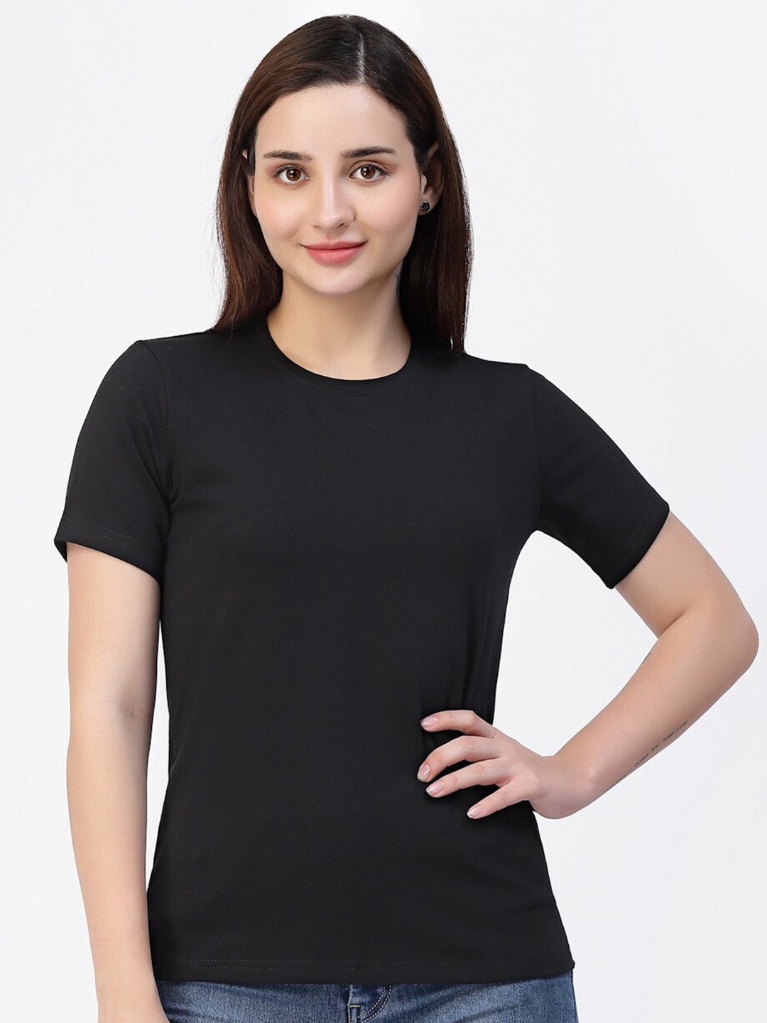 

Prag & Co Round Neck Cotton Casual T-shirt, Black