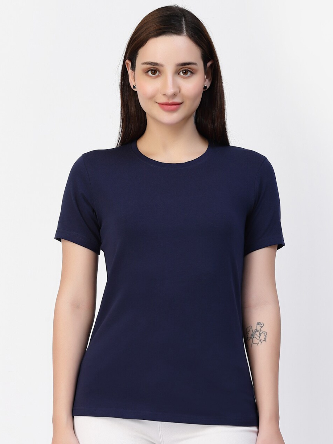 

Prag & Co Relaxed Fit Round Neck Cotton T-shirt, Navy blue