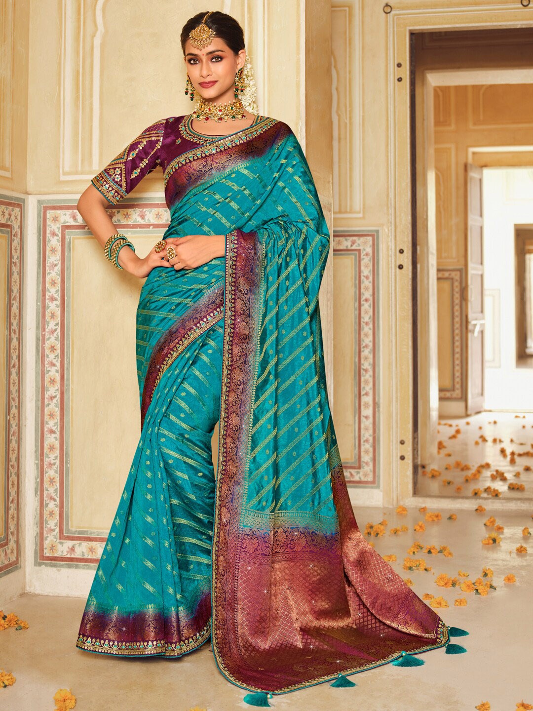 

Saree mall Blue Ethnic Motifs Woven Design Zari Banarasi Saree