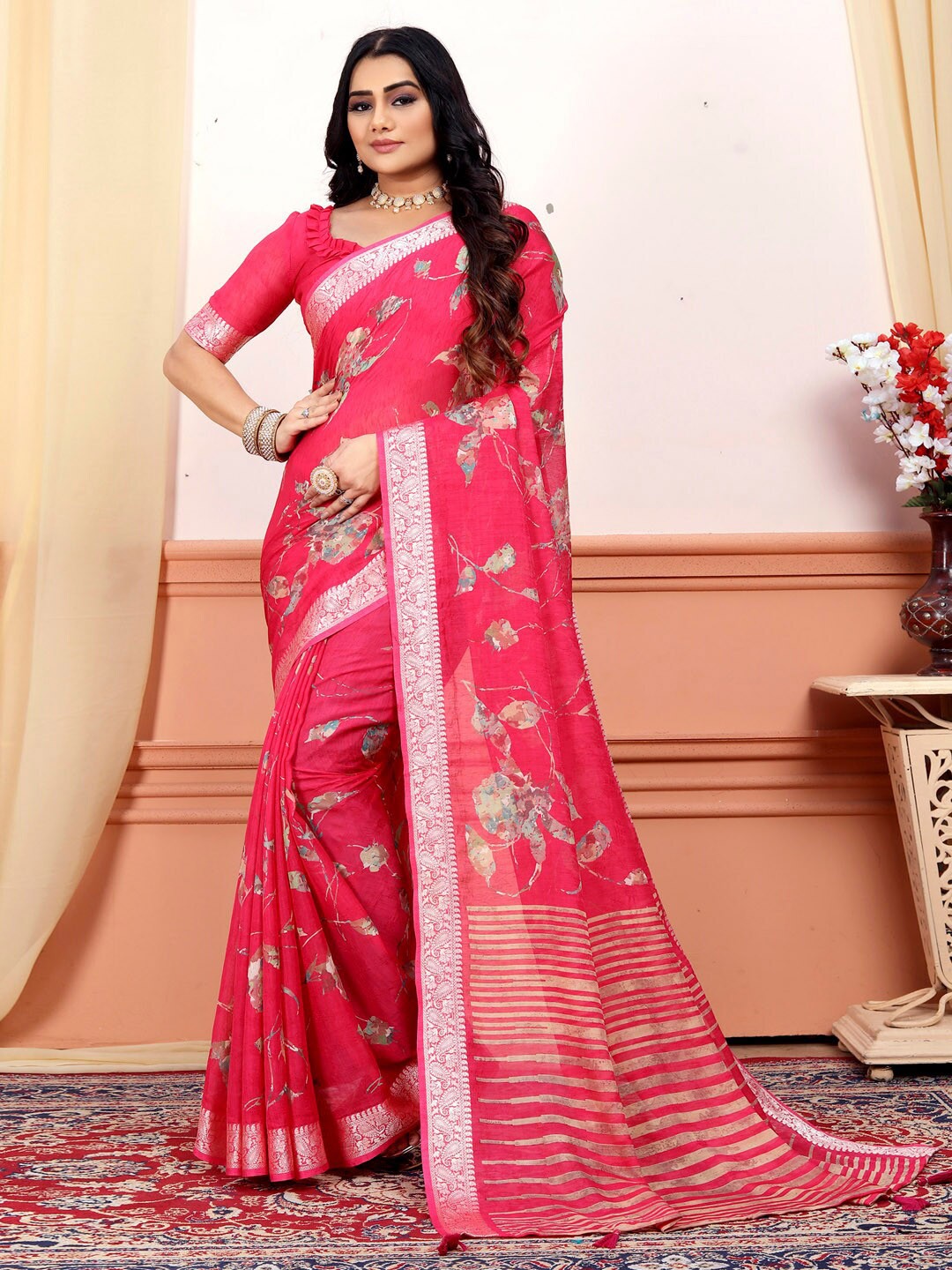 

Saree mall Bagh Pure Georgette Sungudi Sarees, Pink