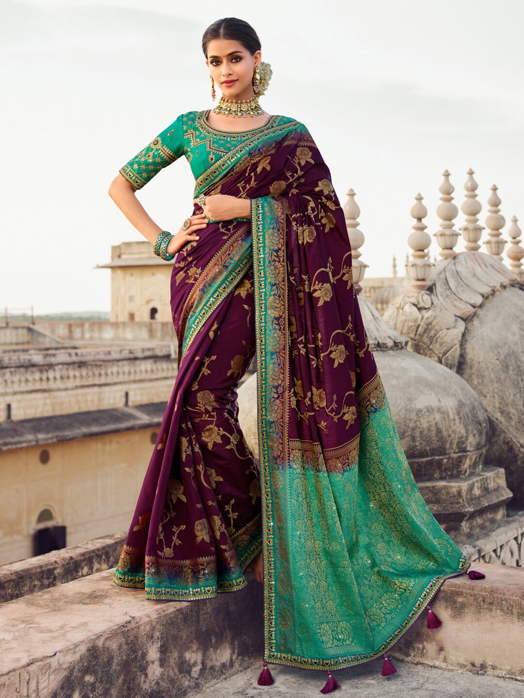 

Saree mall Ethnic Motifs Zari Banarasi Sarees, Magenta