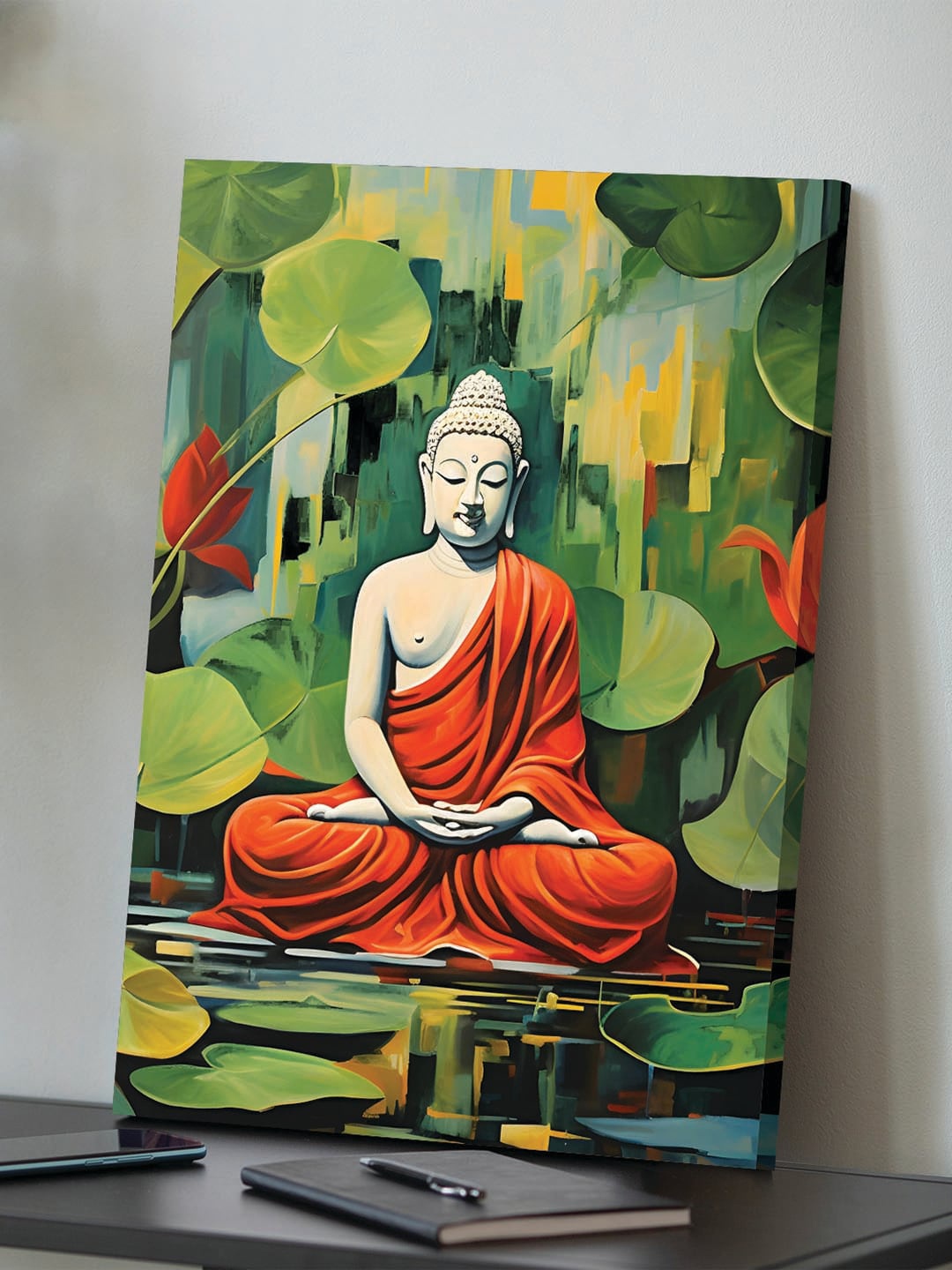 

Art Street Red & Green Lord Buddha Tropical Canvas Painting Wall Art