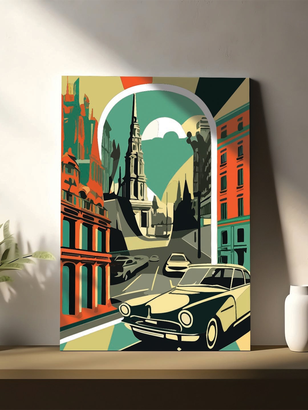 

Art Street Green & Red Britain Retro City Canvas Painting Wall Art