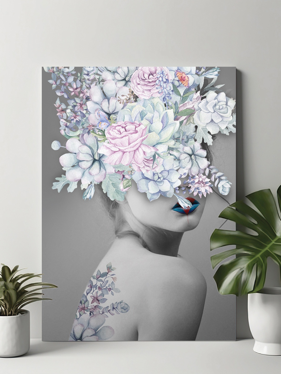 

Art Street Grey & White Flower Lady Canvas Painting Wall Art