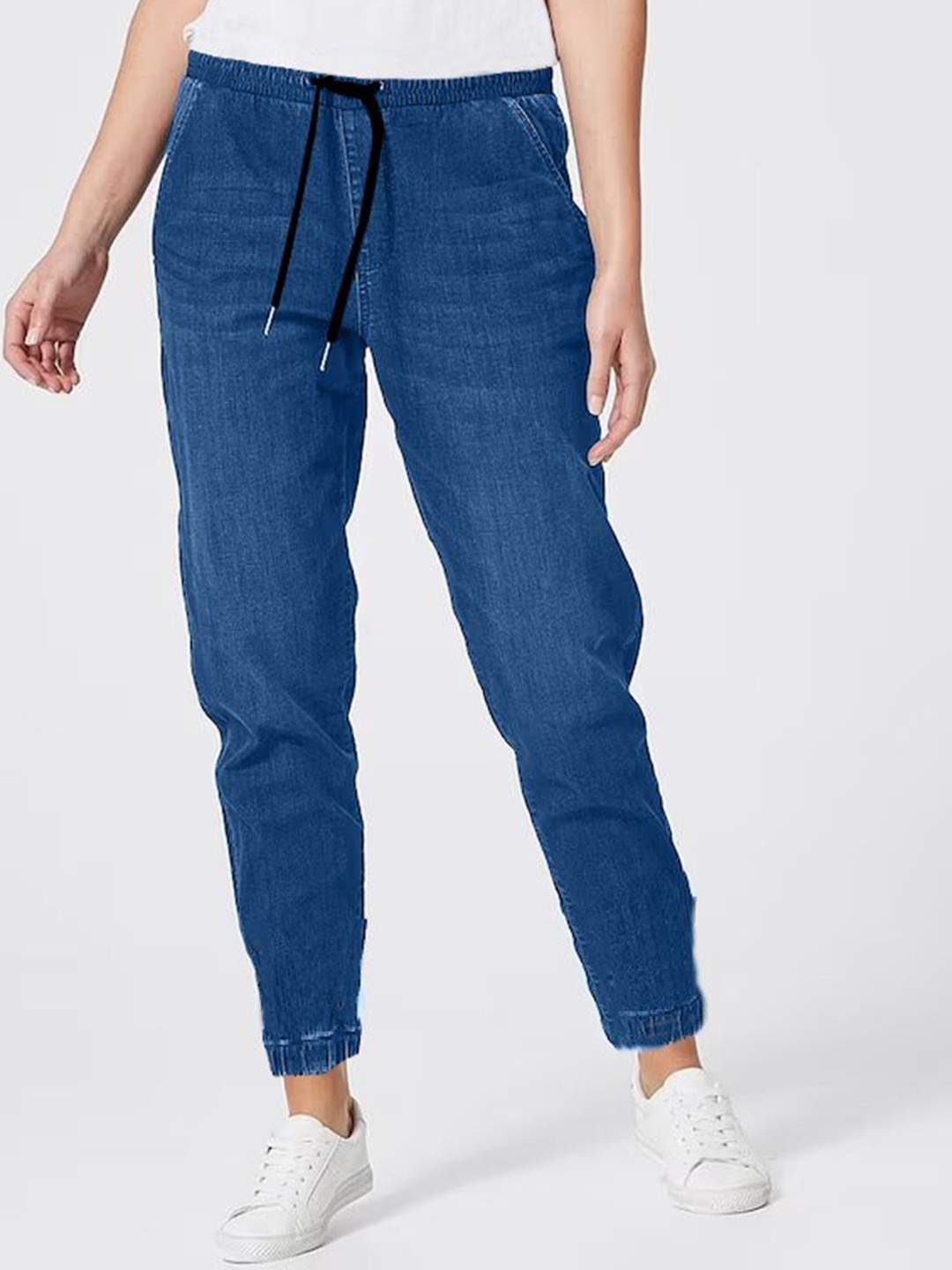 

BAESD Women Dark Shade Clean Look Cropped Denim Jogger, Blue